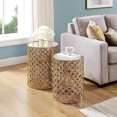 Miniatura 4 de Linon Alina - Mesas nido redondas (juego de 2), color dorado