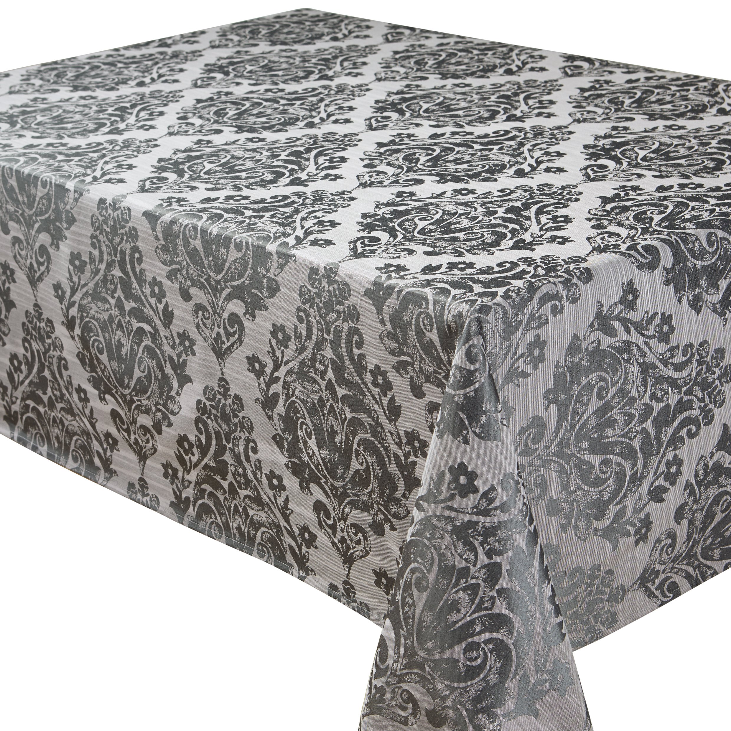 Palazzo Damask Pewter (Grey - Silver) Christmas Rectangular Tablecloth Ideal 8-10 Place Settings (70x108in-178x274cm Approx)