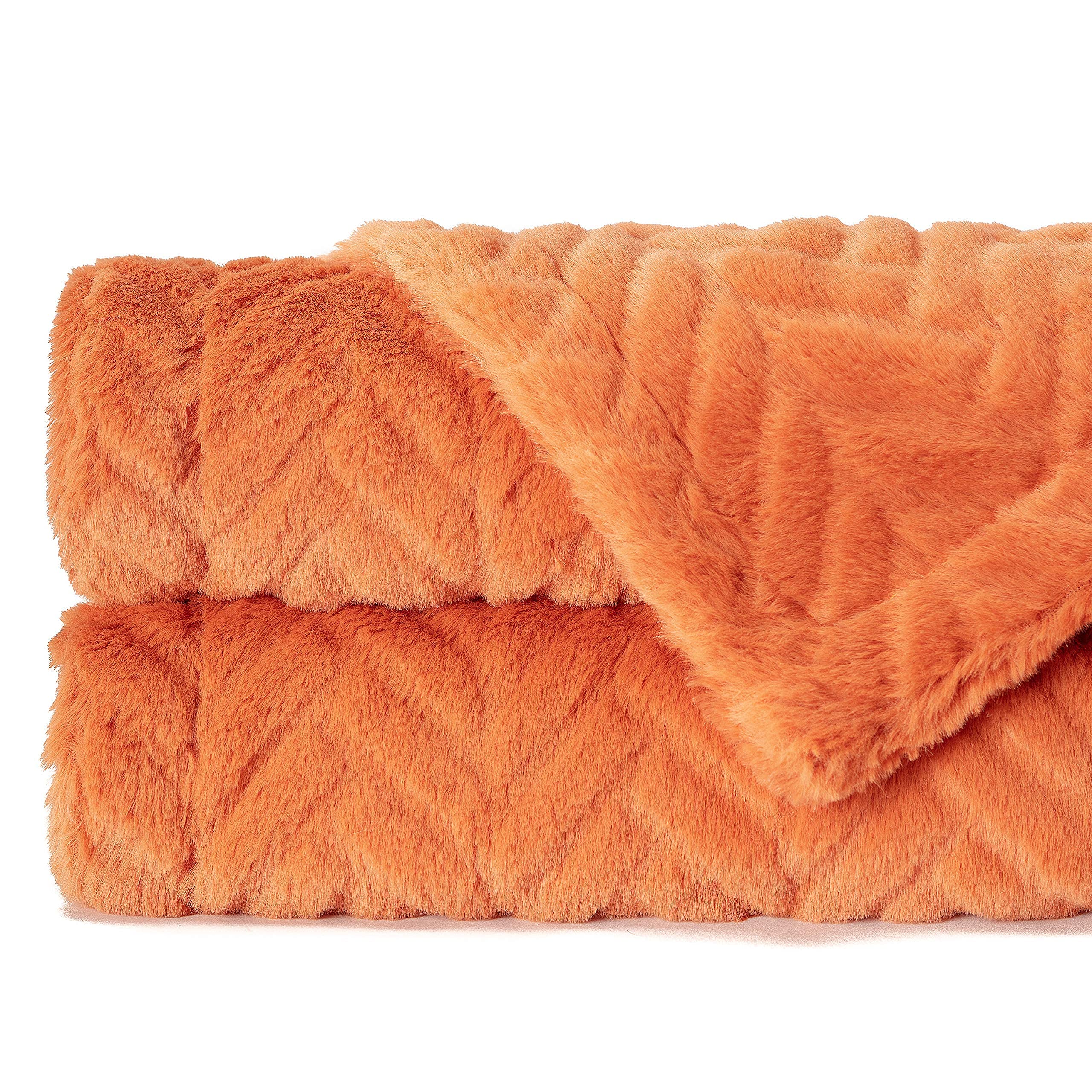 Chanasya Premium Soft Faux Fur Embossed Throw Blanket - Solid Color Fuzzy Double Layered Super Soft Cozy Plush Elegant Throw - for Bed Couch and Living Room Décor (50x65 Inches) Burnt Orange Blanket