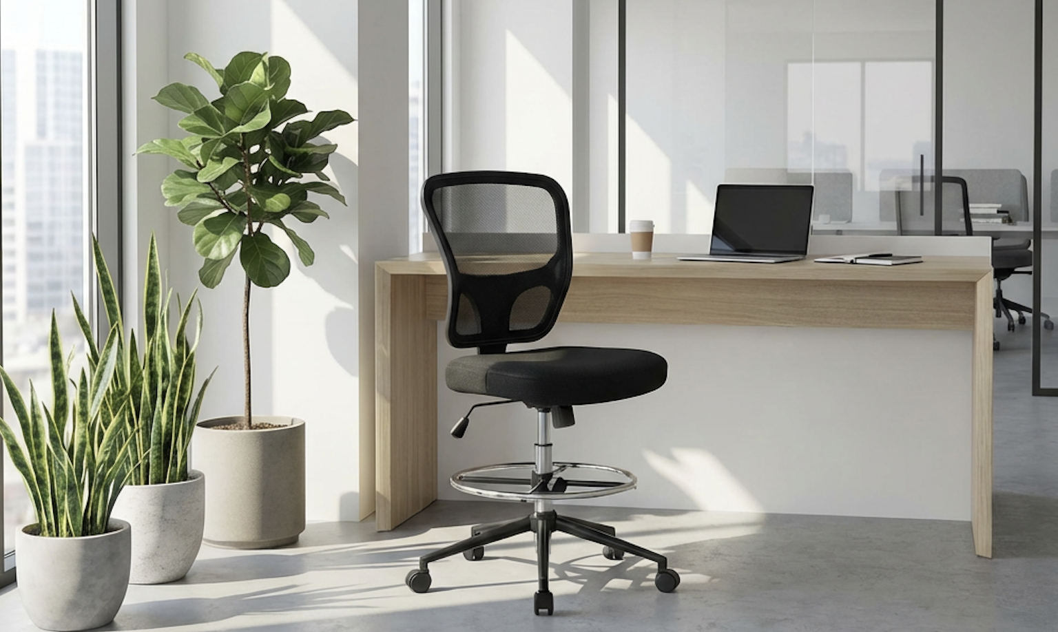 Armless Drafting Chair Tall Office Chair Adjustable Height High Back Ergonomic Desk Chair Drafting Stool Rolling Bar Stools Chairs with Footrest and Wheels
