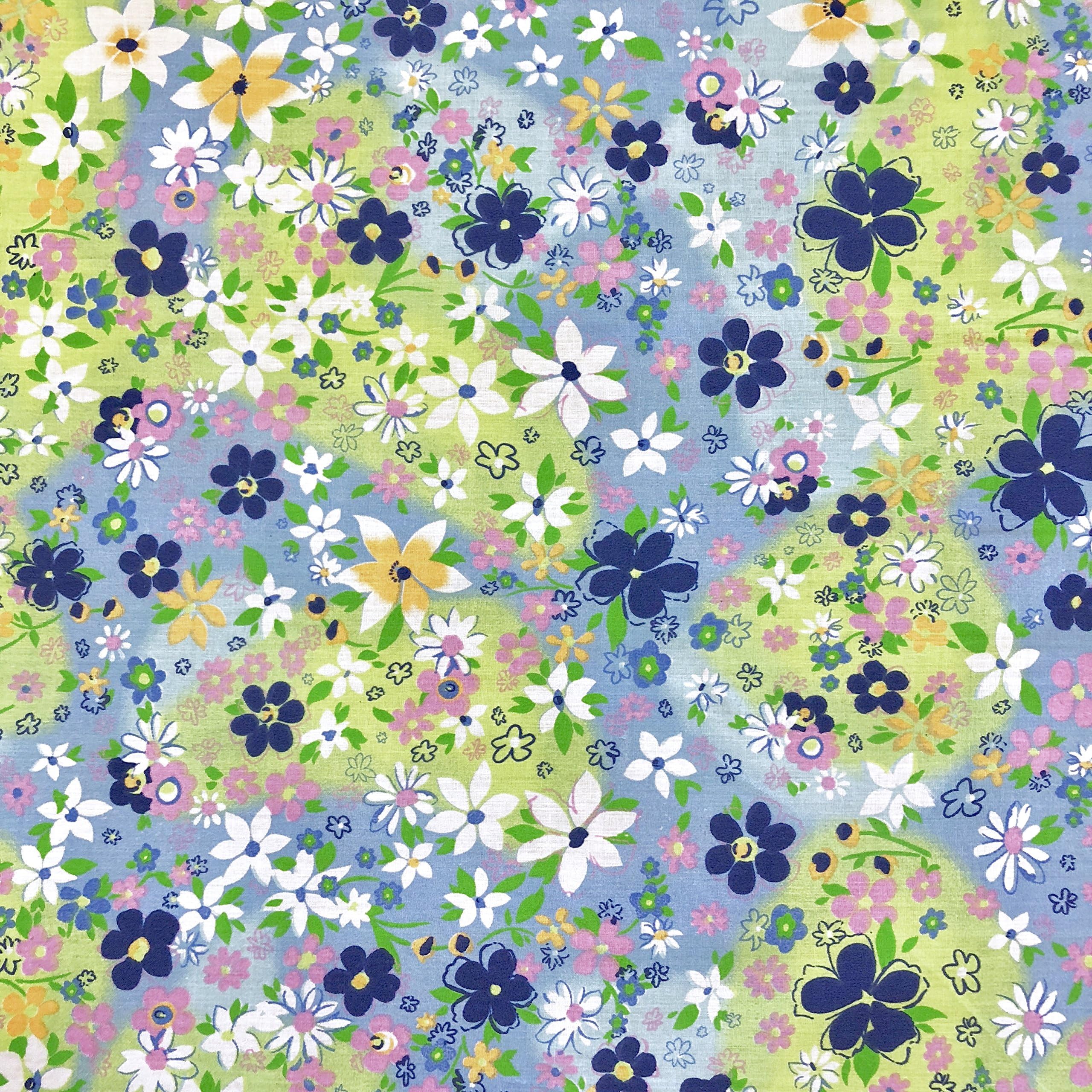 June Blue Print Fabric Cotton Polyester Broadcloth by The Yard 60" inches Wide