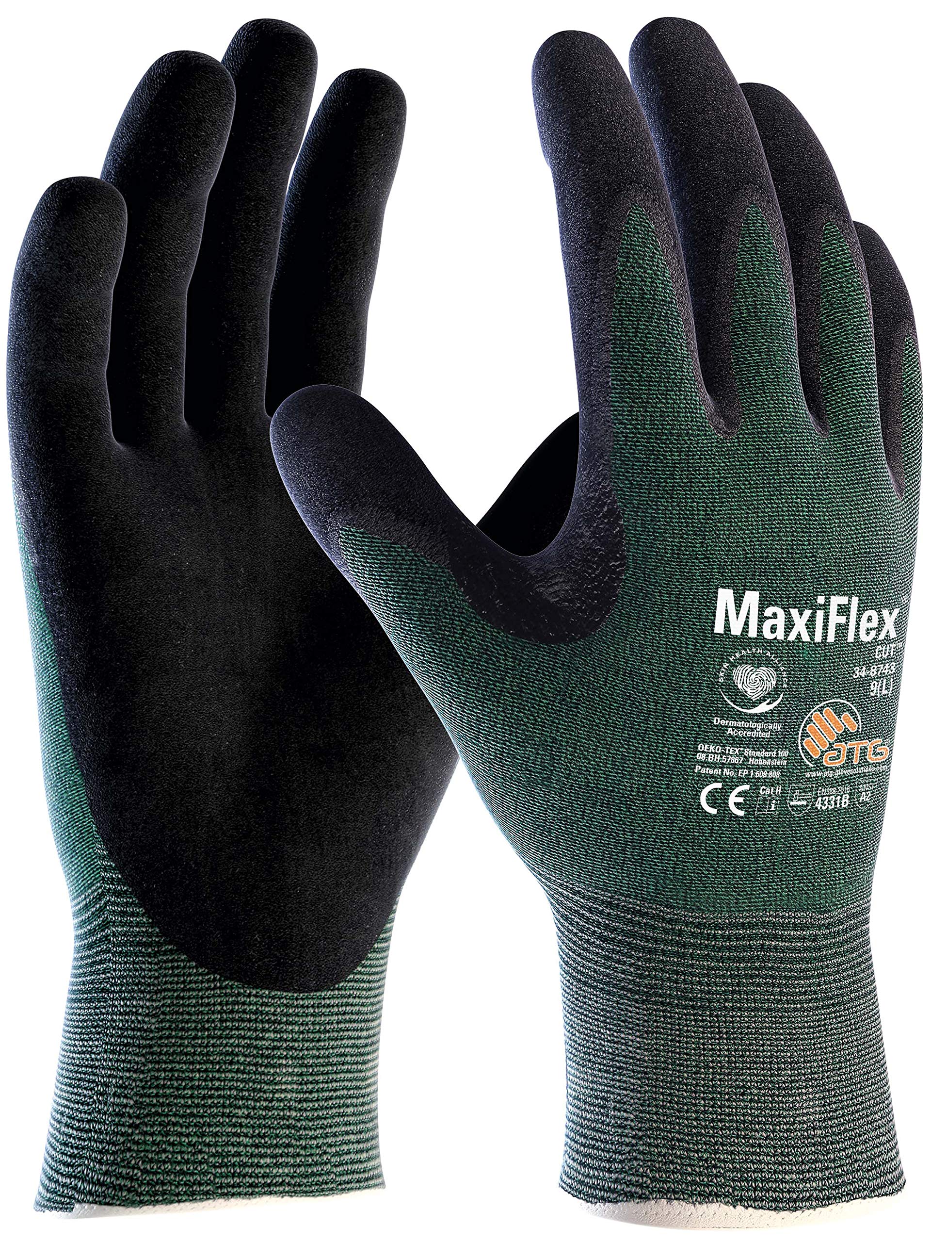 ATG 34-8743 MaxiFlex Cut 72 - Guantes de protección anticortes (72 pares), color verde y negro
