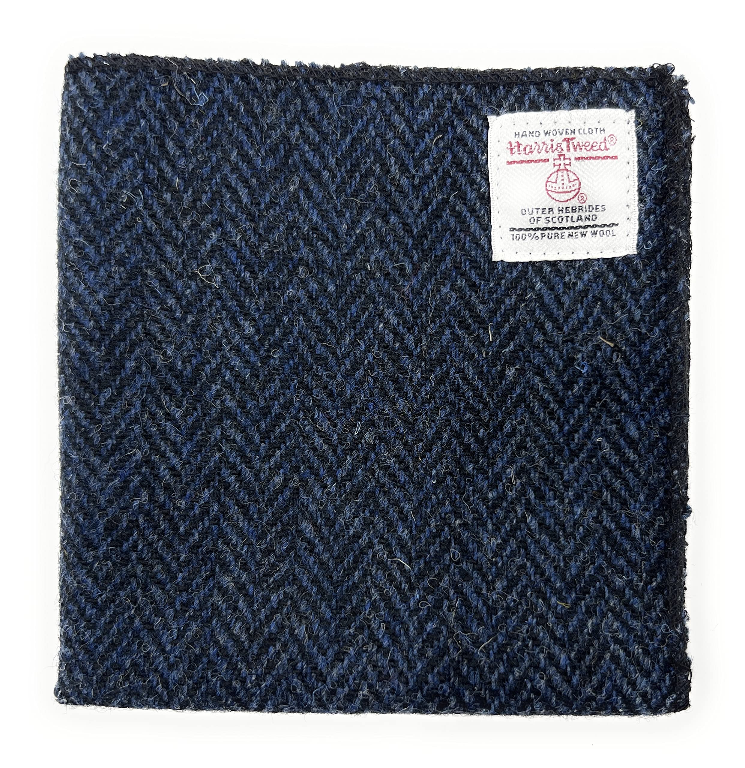 Tartan Tweeds Men's Navy Herringbone Harris Tweed Handmade Pocket Square Handkerchief (Navy Herringbone)