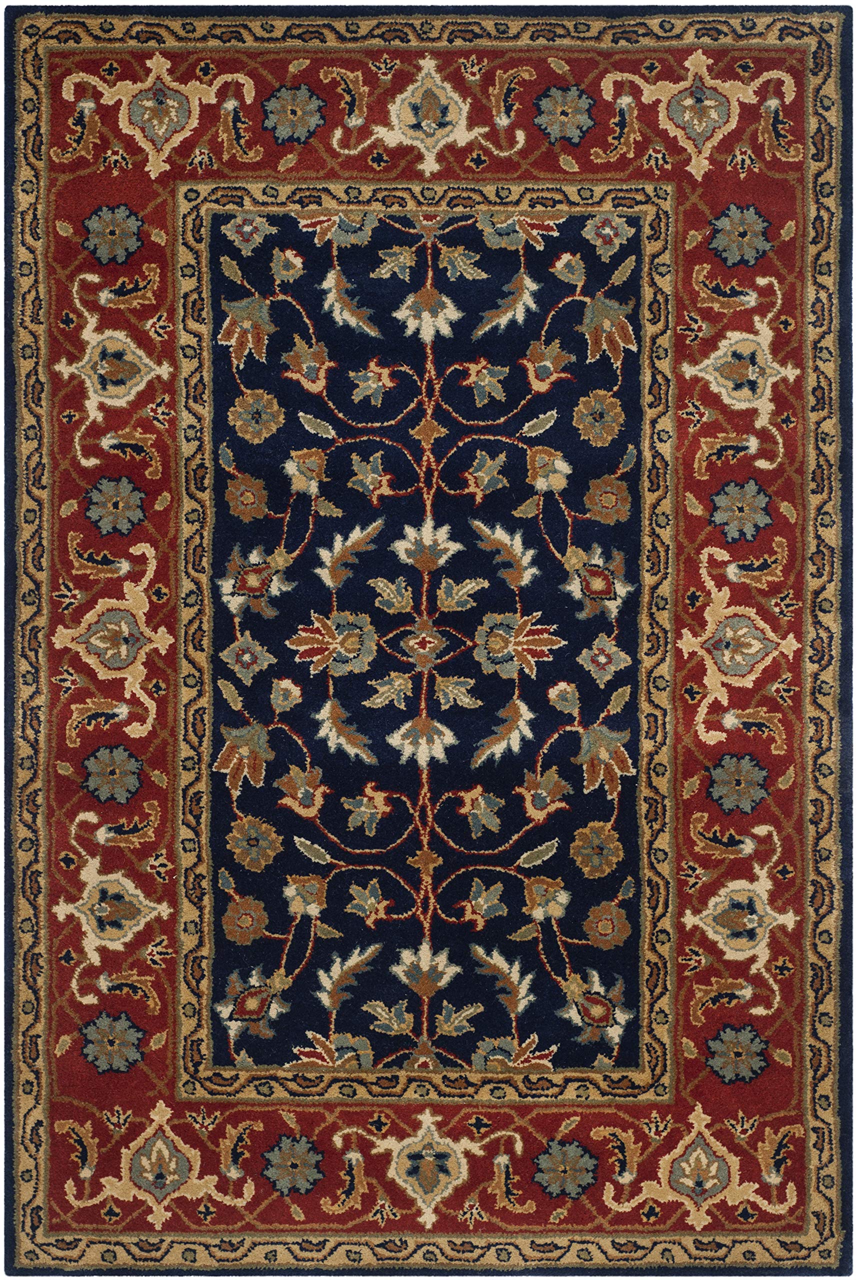 SAFAVIEH Royalty Collection Accent Rug - 4' x 6', Navy & Rust, Handmade Traditional Oriental Wool, Ideal for High Traffic Areas in Entryway, Living