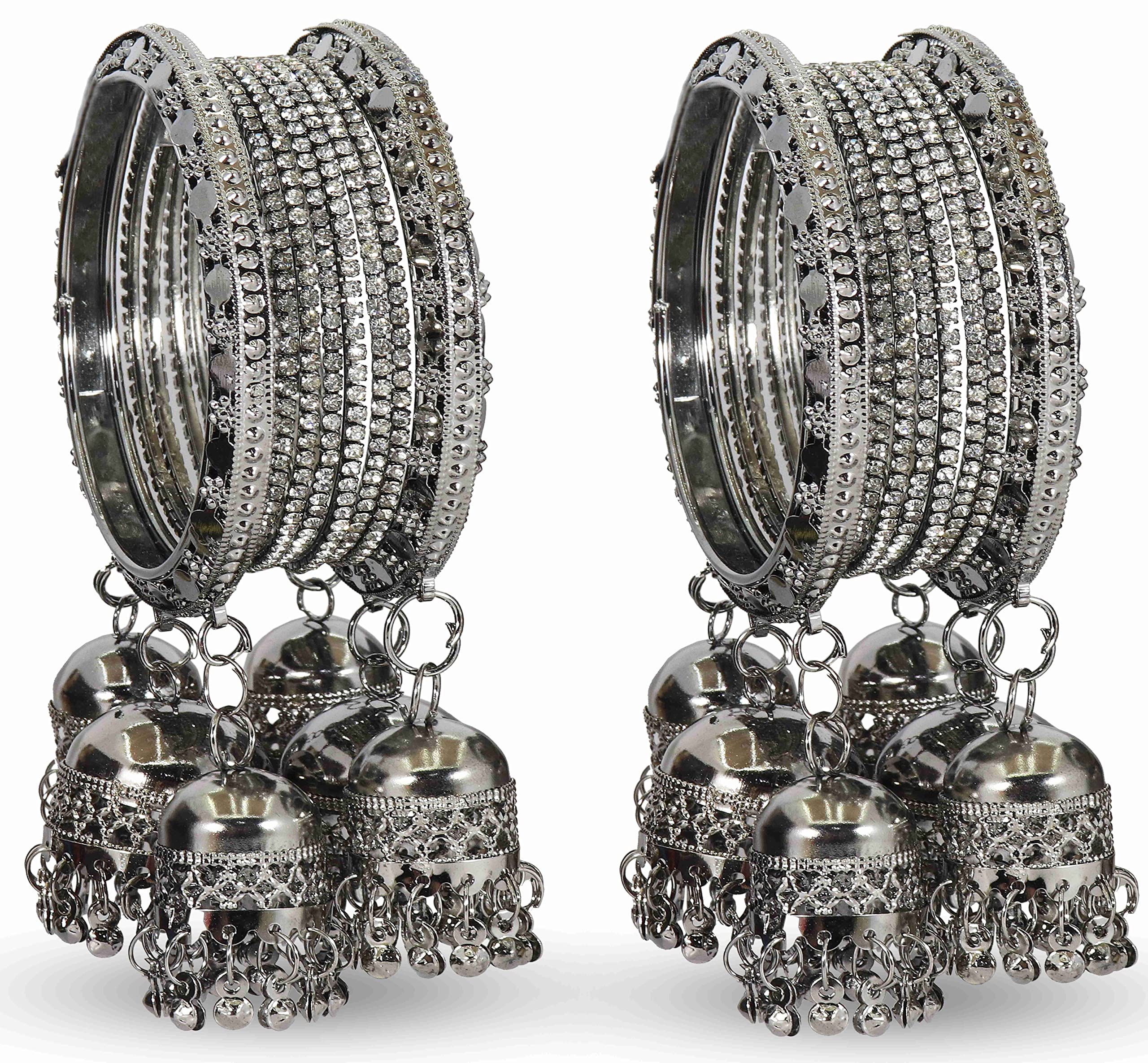 ZULKA Oxidised Metal Latkan Bangles For Women and Girls | Stone Bangles | Bangles with Latkan Black | Metal Bangles | Traditional Bangles Set For Women | Fashion Jewellery- Set of 16-(F158-Grey-2.4) (B0BK63P96N) Amazon Price History, Amazon Price Tracker