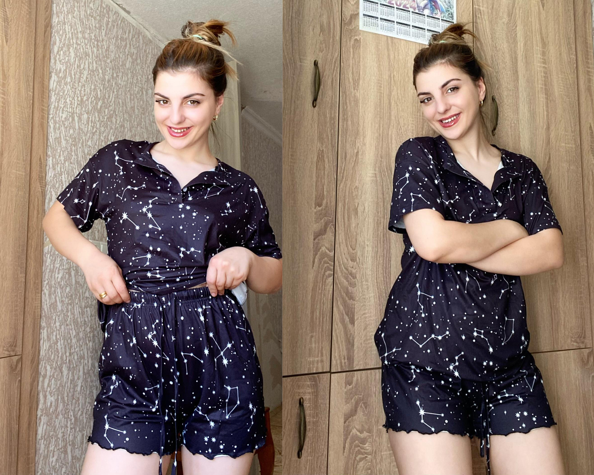 Ekouaer Pigiama Donna Estivo Righe Maniche Corte Set Camicia da