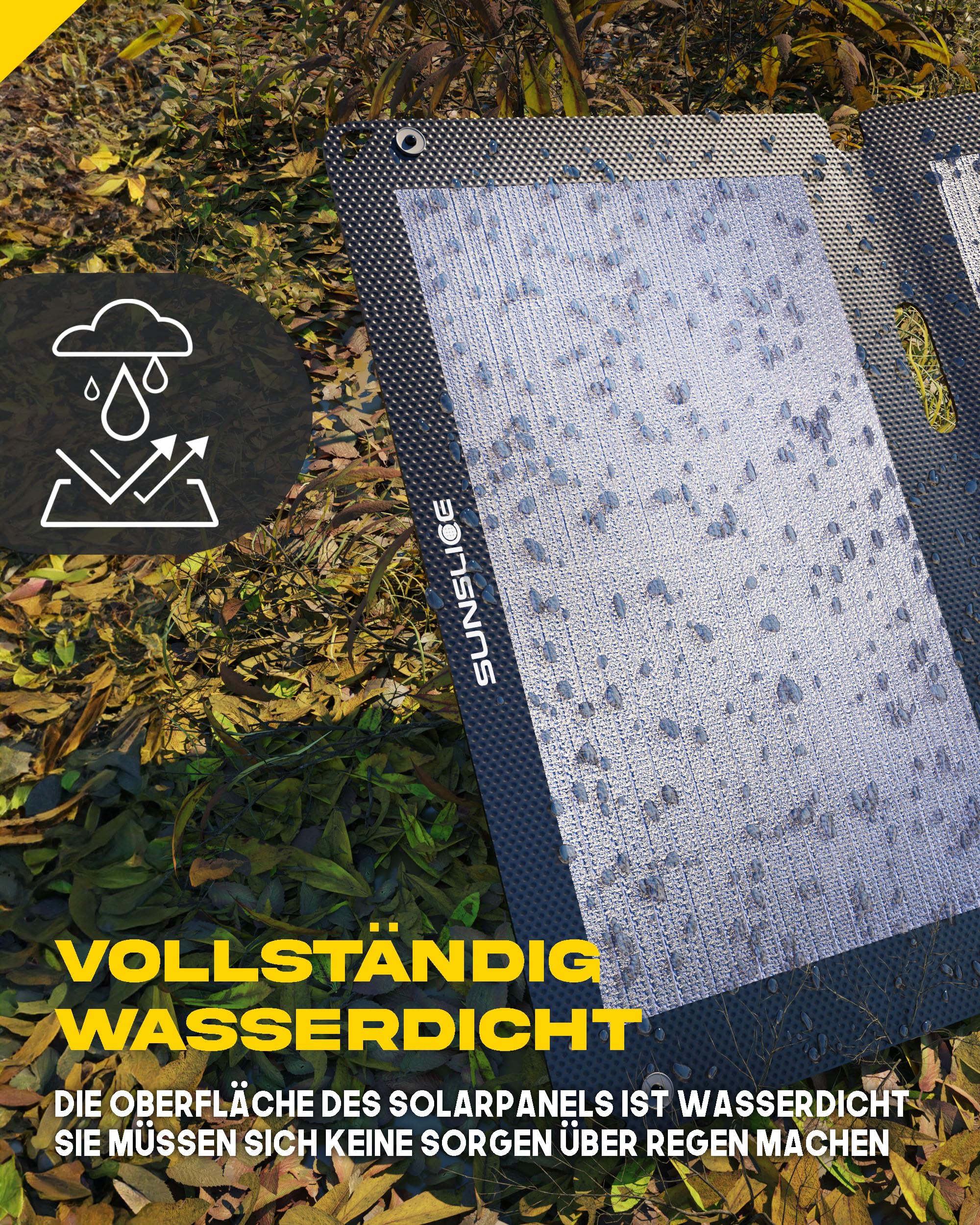 Solar Charger Outdoor, Solarmodul flexibel, Solaranlage Camping, Solar Charger wasserdicht mit leistungsstarker 12W Ladekapazität, 2 x USB Anschluss, Black
