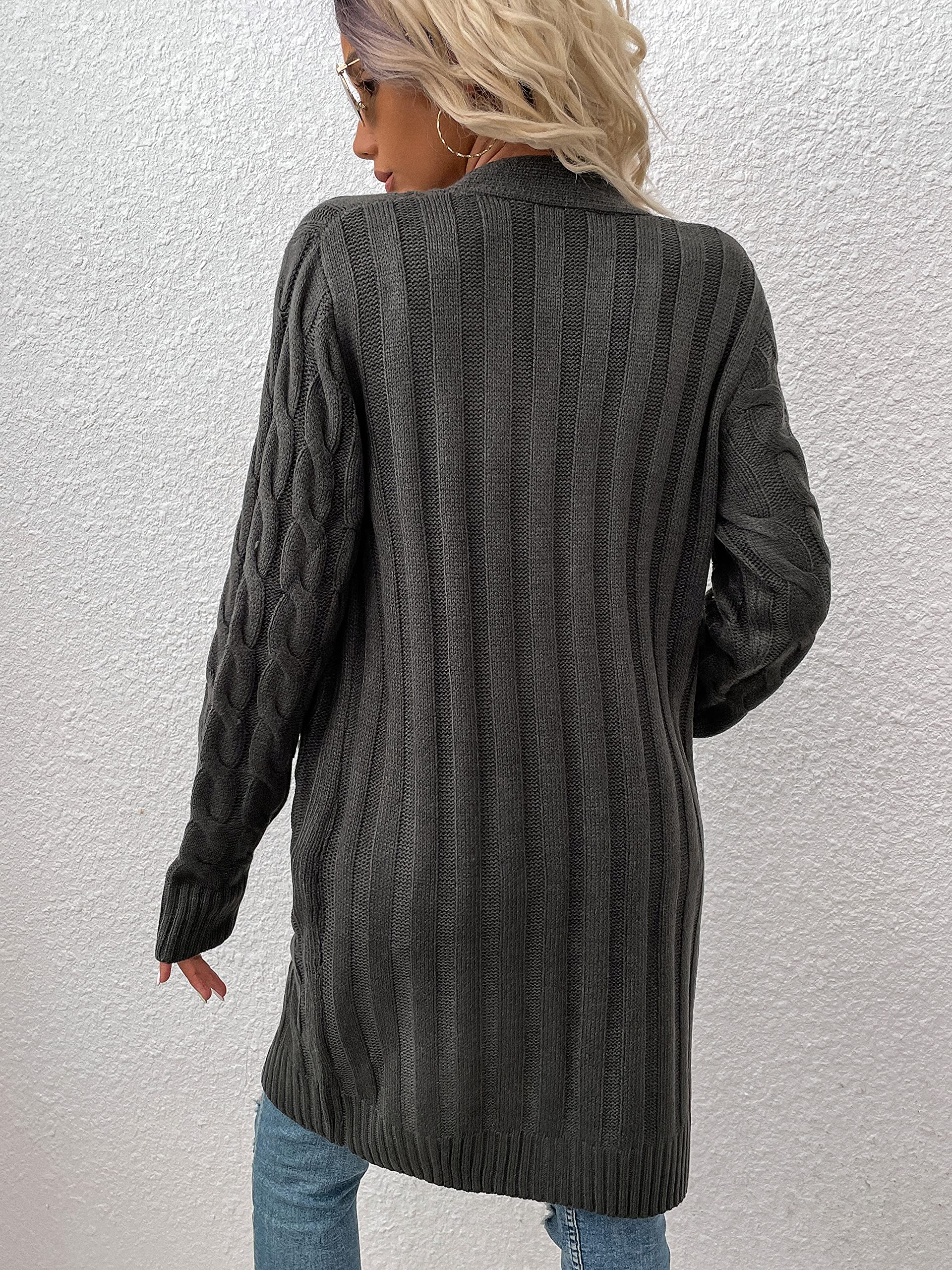 Damen Strickjacke Lang Cardigan mit Taschen Strickmantel Langarm Knopfleiste Knit Cardigan Open Front Herbst Winter Strick Mantel