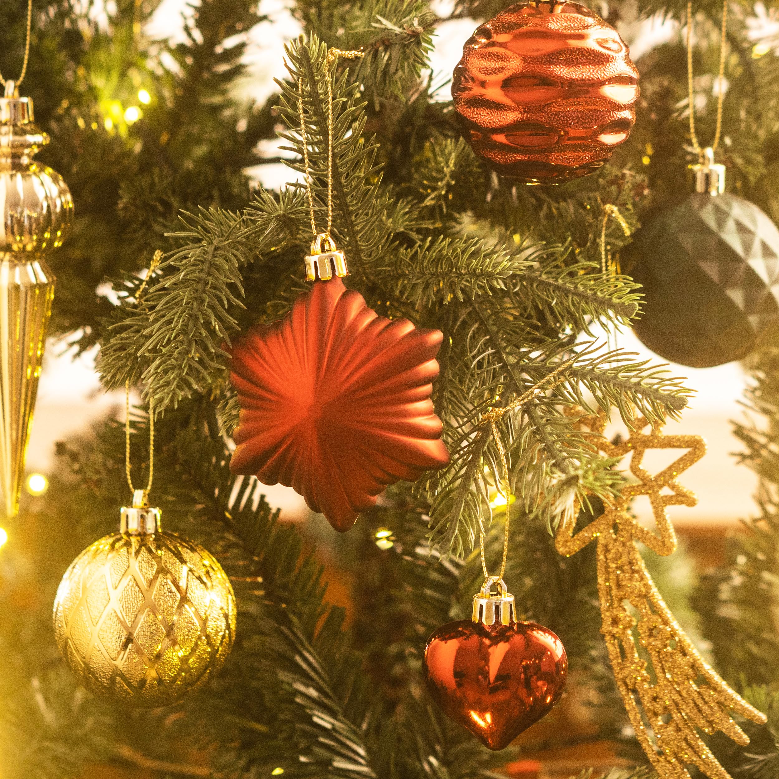 Valery Madelyn Lot de 60 boules de Noël incassables pour sapin de Noël, vert, doré et rouge