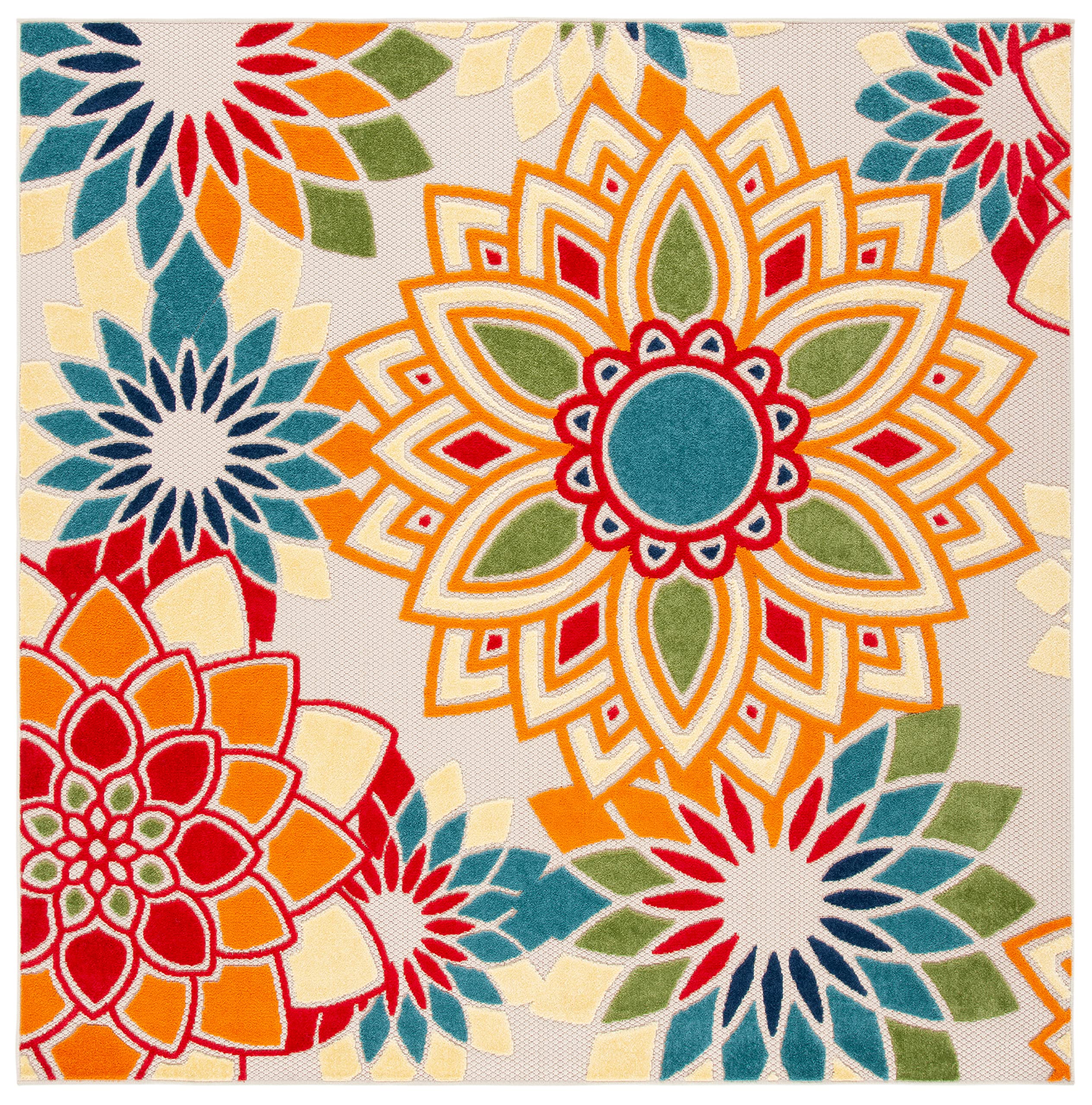 SAFAVIEH Washable Rug Outdoor Cabana Collection – 10' Square, Ivory & Orange