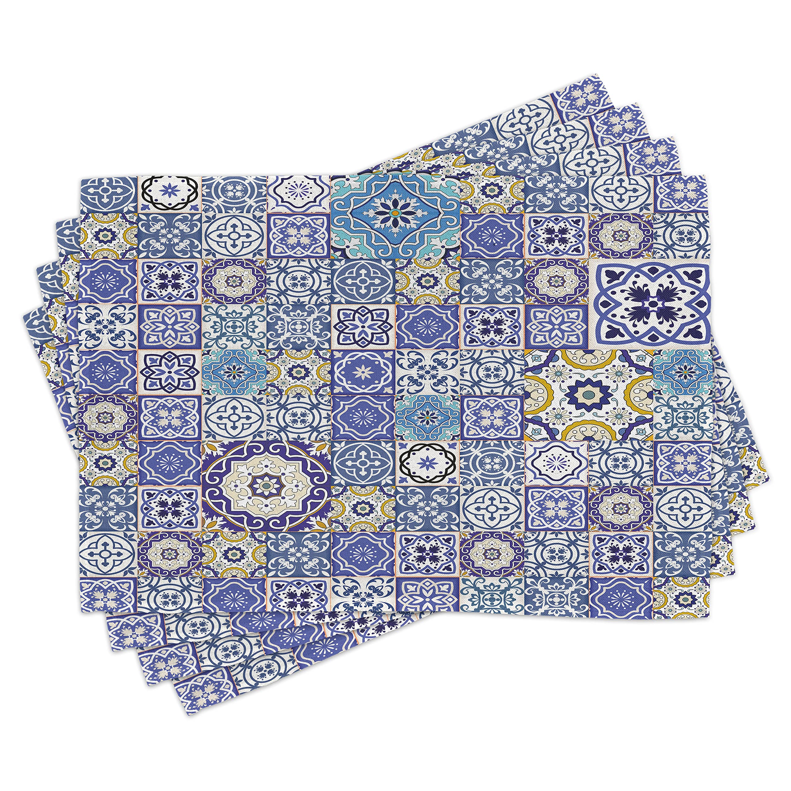 Tovagliette Americane ABAKUHAUS Set 4 – Mosaico Geometrico Marocchino, Tessuto Poliestere Lavabile, 45x30 Cm, Multicolore