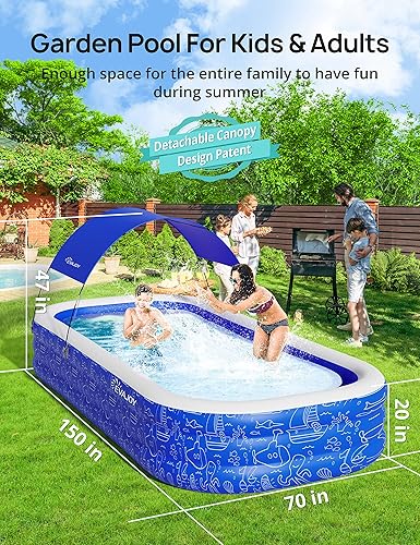 Miniatura 3 de Piscina inflable grande con toldo, 150 x 70 x 20 pulgadas, piscina inflable de tamaño completo para niños y adultos, piscina infantil con sombrilla,