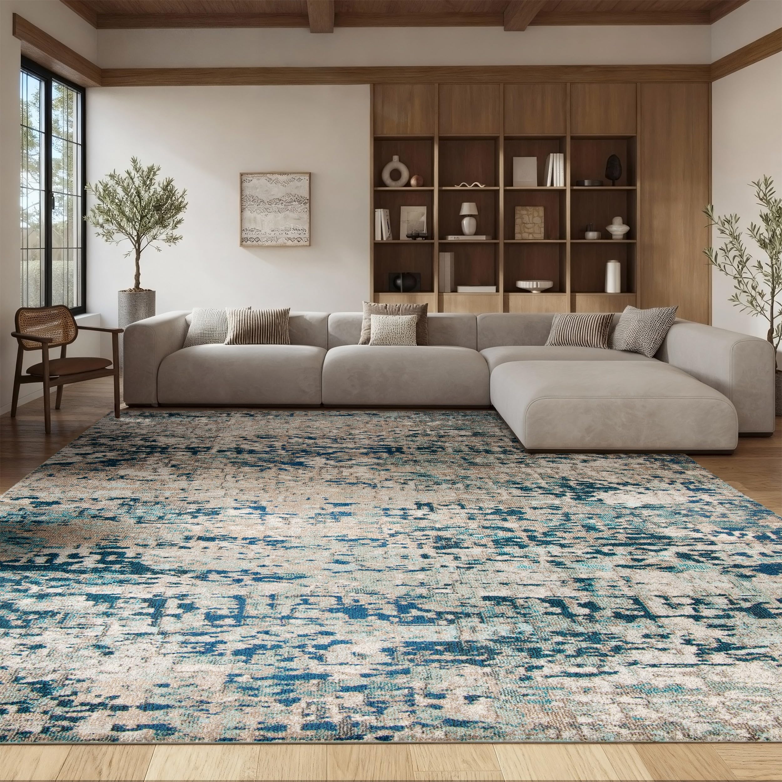 Area Rug 8x10 - Madison Collection - Large - Grey & Blue, Modern Abstract Design, Non-Shedding & Easy Cleaning, Ideal for Living Room, Bedroom, Office, Dining Space (MAD460K)