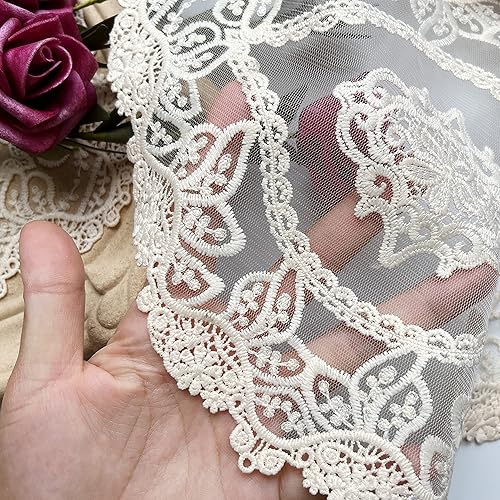 Miniatura 4 de Juego de 2 manteles individuales de encaje de estilo francés beige, ovalados bordados vintage para mesa, exquisito tapete para jarrón y bufanda,