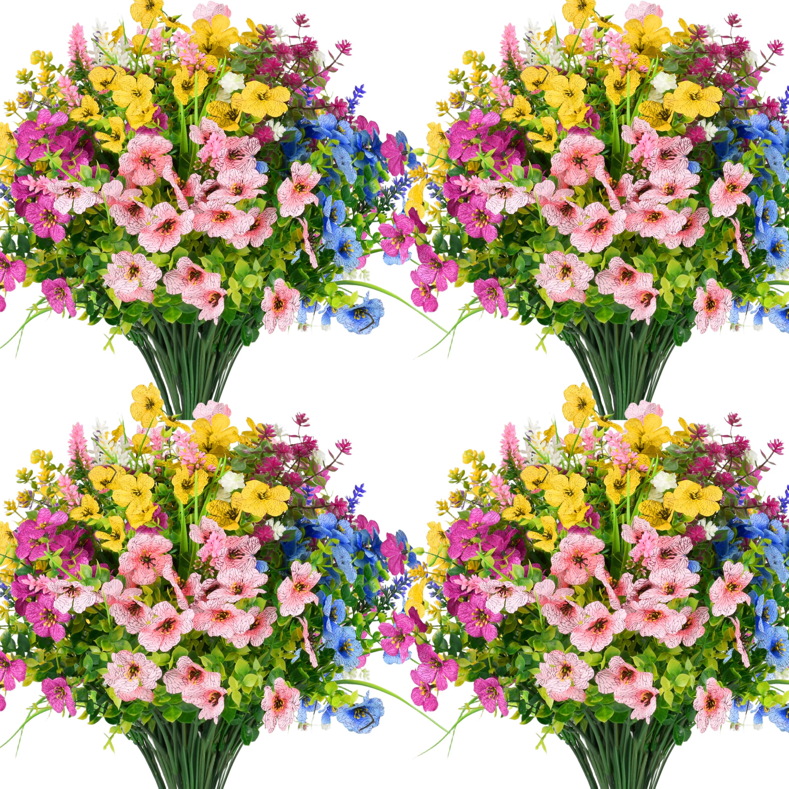 Photo 1 of 26 Bundles Artificial Outdoor Flowers, Realistic Mix Color Fake Silk Flowers Faux UV Resistant Plastic Plants Outdoor Plant for Hanging Planter Garden Porch Patio Window Box Home Farmhouse Decor