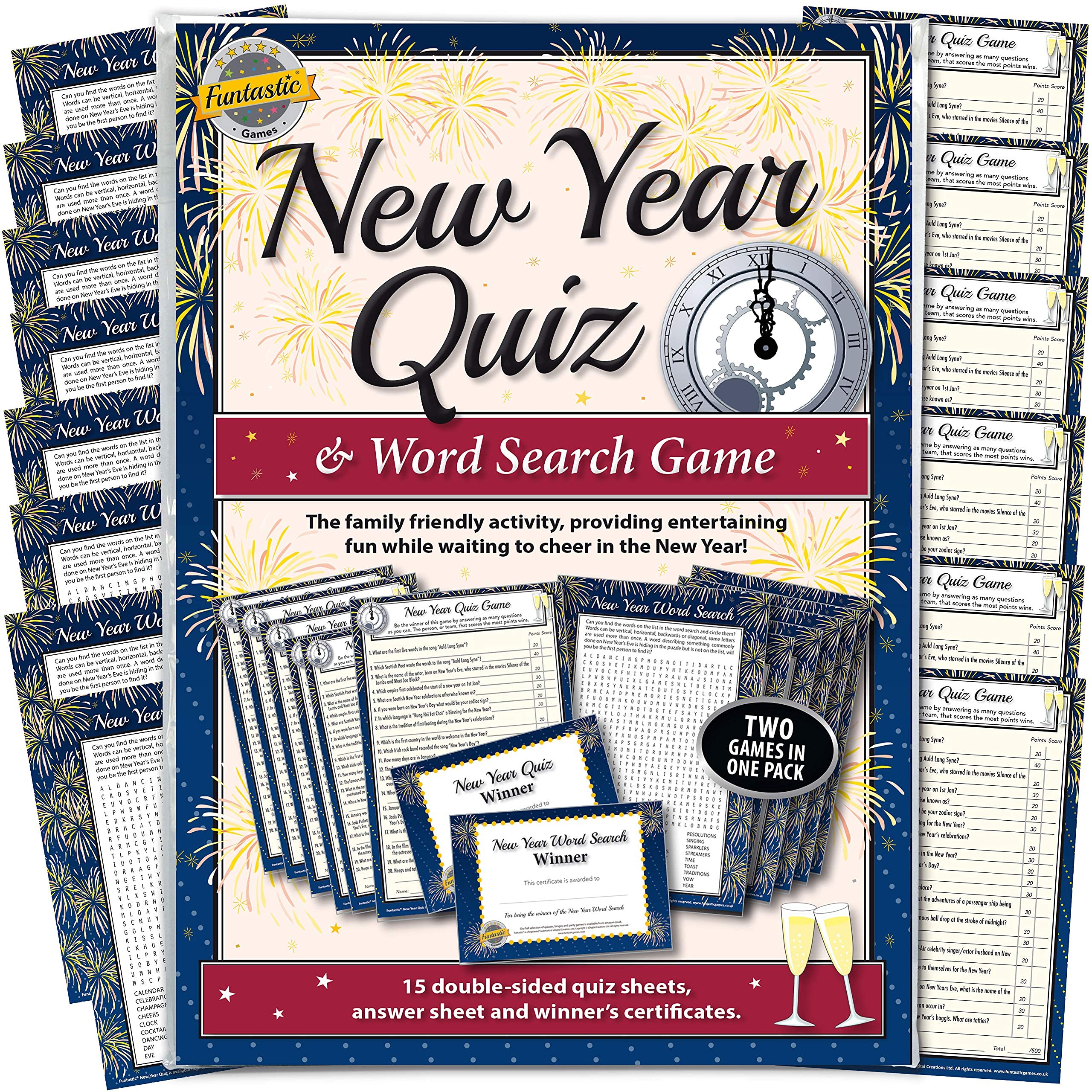 Funtastic New Years Eve Quiz Game & Word Search - A family friendly activity idea, providing fun entertainment for all ages, while waiting to cheer in the New Year!