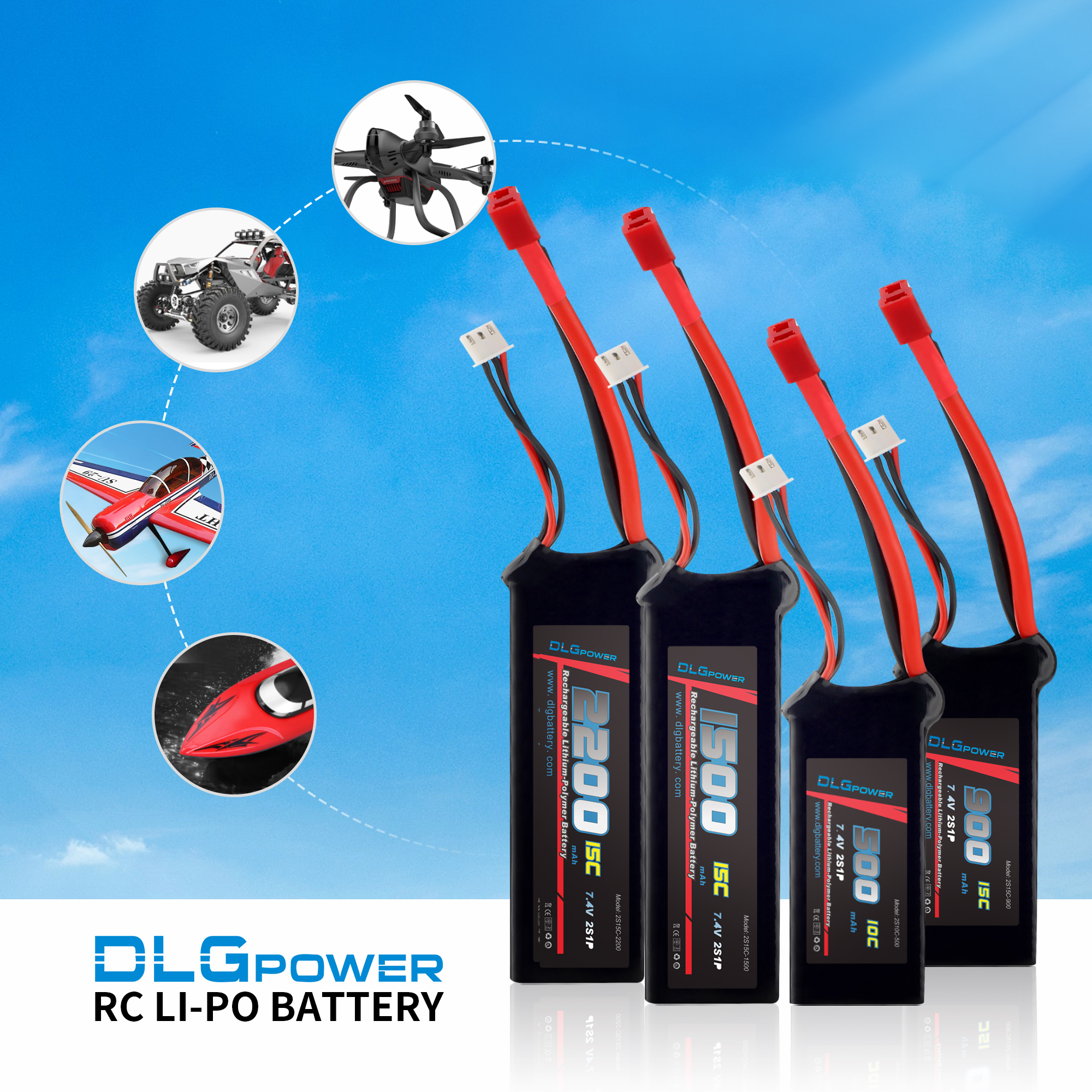 DLG 2S RC Lipo Battery,7.4V 500mAh 20C Battery with JST Plug