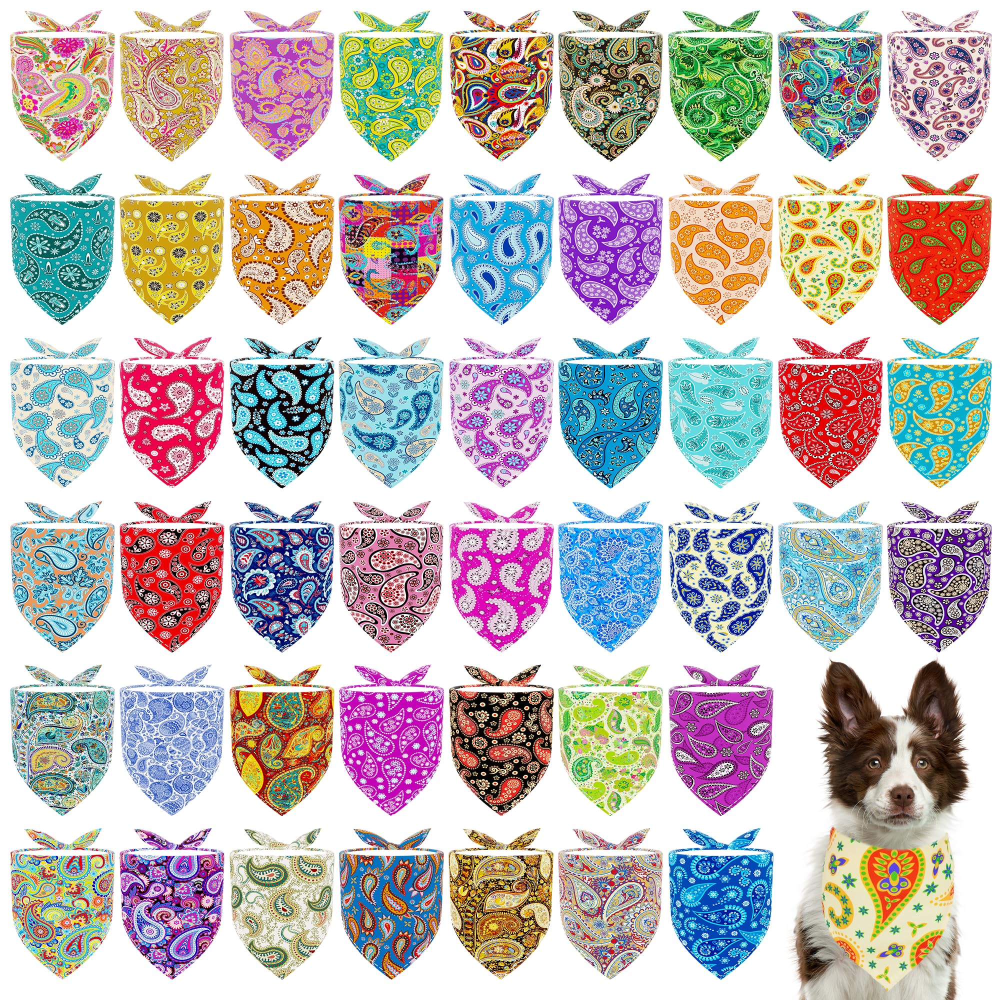 Halstücher für große Hunde, Paisleymuster, 84 cm, für große Hunde, extra groß, XL, XXL, Dreiecks-Lätzchen, Schals, Rosa, Blau, Gelb, Rot, für Mädchen und Jungen, 50 Stück