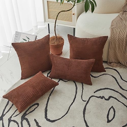 Miniatura 3 de Home Brilliant Fundas de almohada de pana de felpa sólida, funda de almohada decorativa a rayas de 20 x 20 pulgadas para muebles de silla de patio,