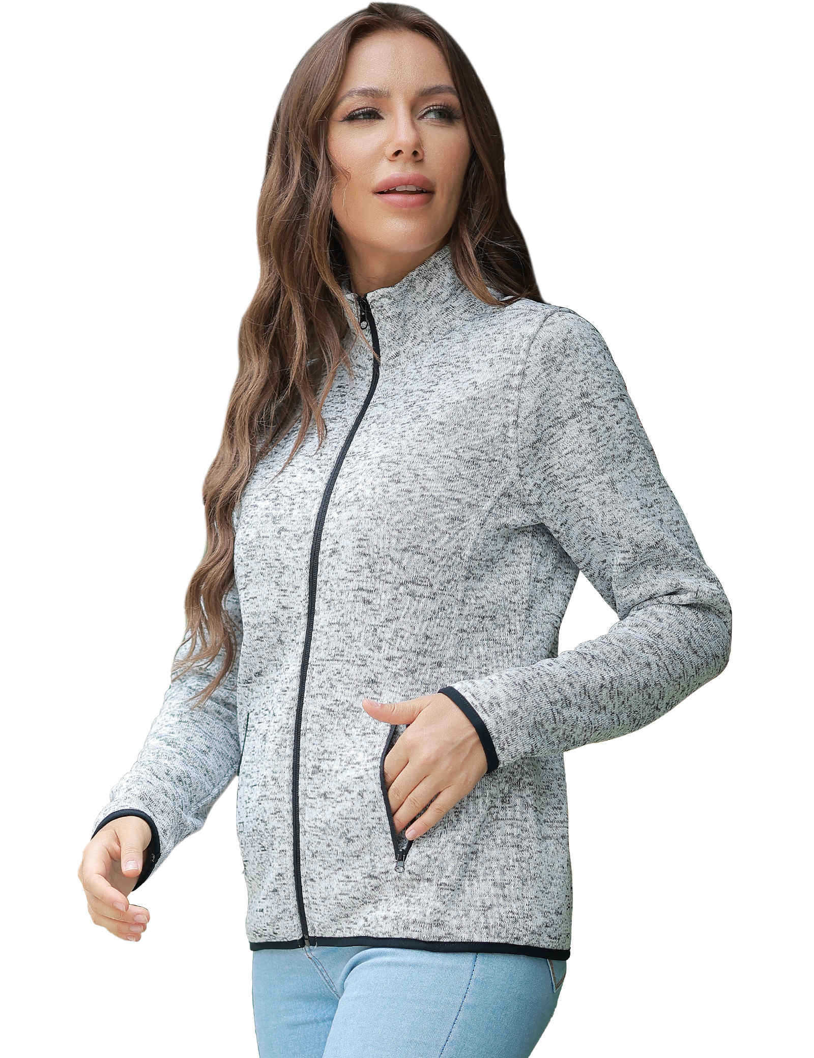 COZZIPLUS Women's Sweater Fleece Jacket, Zip Up Stand Collar