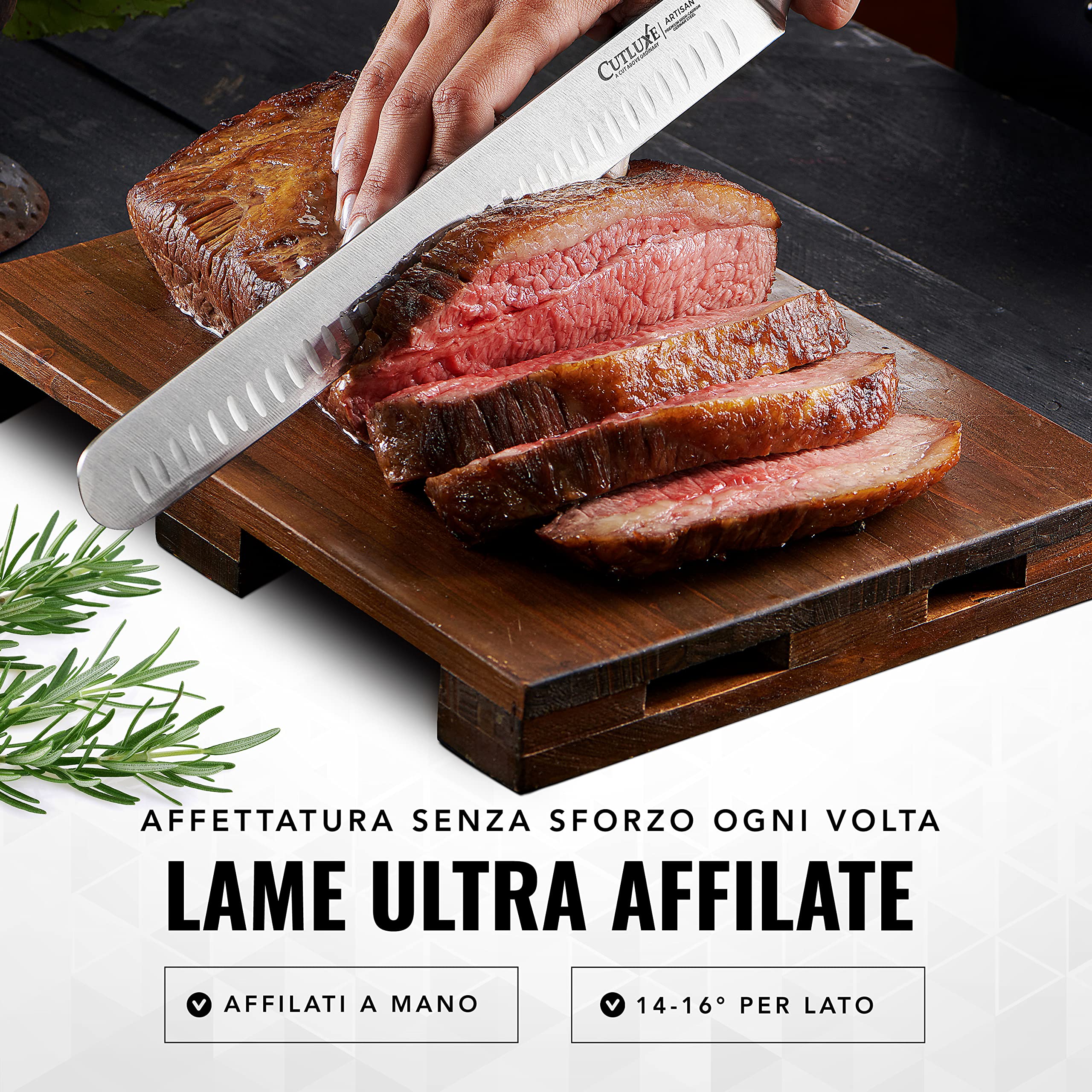 Cutluxe Coltello da Prosciutto Professionale - 30cm Coltello per Affettare Salumi e Carne - Acciaio al Carbonio, Lama Affilata e Resistente con fodero - Artisan Series