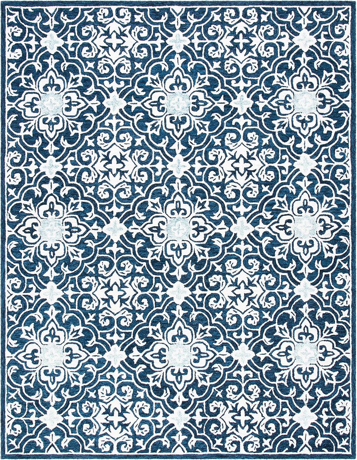 SAFAVIEH Roslyn Collection Accent Rug - 2' x 3', Navy & Light Blue, Handmade Floral Wool, Ideal for High Traffic Areas in Entryway, Living Room, Bedroom (ROS603N)
