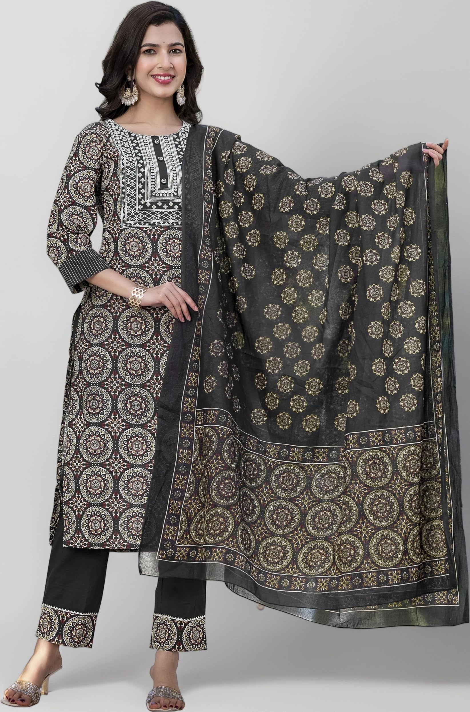 MIRCHI FASHION Pure Cotton Printed Kurta Set with Dupatta | 3 Piece Straight Fit Kurta Pant Set | Ethnic Office Wear Salwar Suit