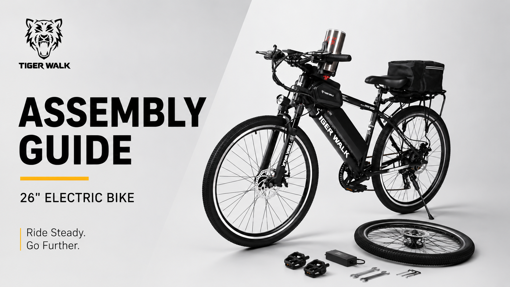 TigerWalk Adult Electric Bike, Peak 1000W Ebike, 48V 10AH Removable Battery, 45 Miles PAS Range, Lockable Suspension Fork, 26