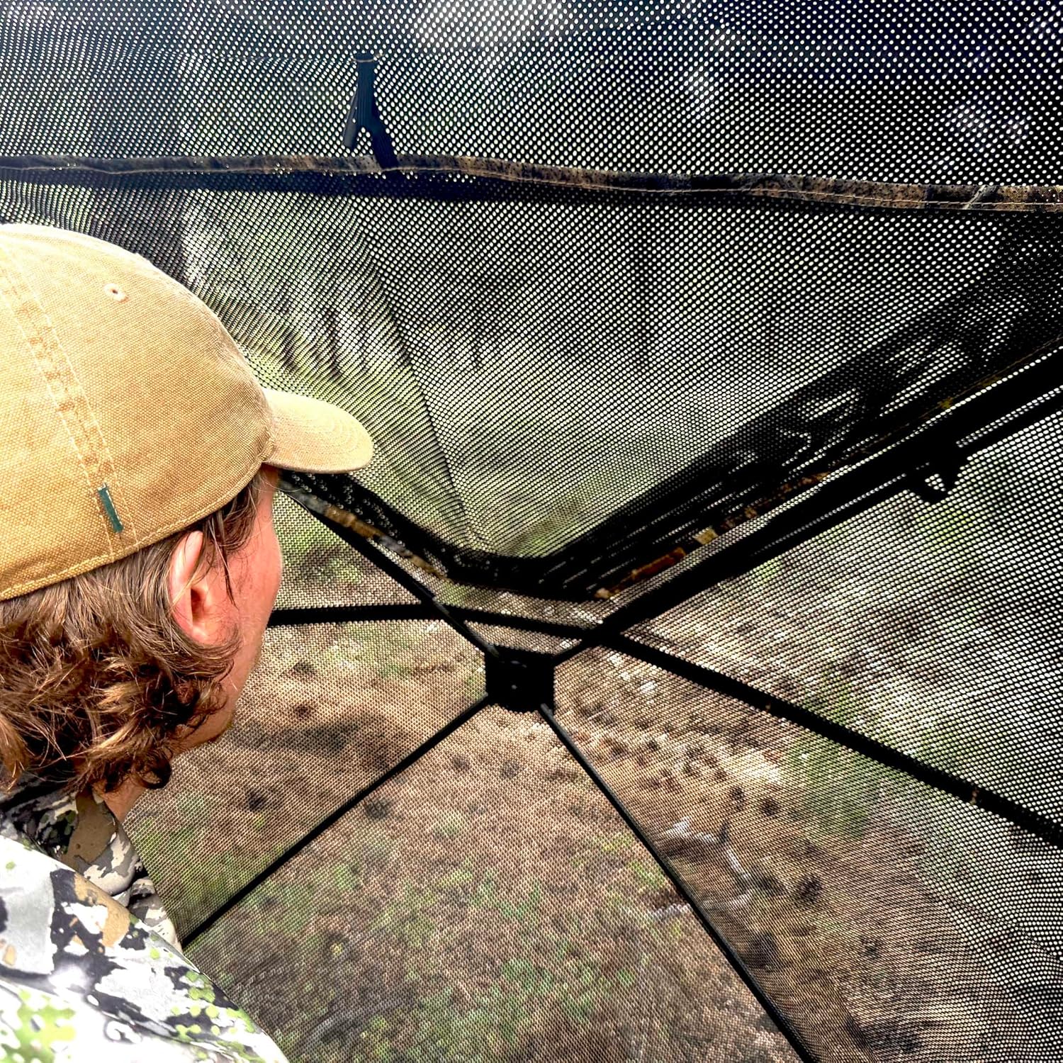 AUSCAMOTEK 3-Panel See-Through Ground Blind with Adjustable Side Panels for Deer Turkey Duck Hunting - Image 9