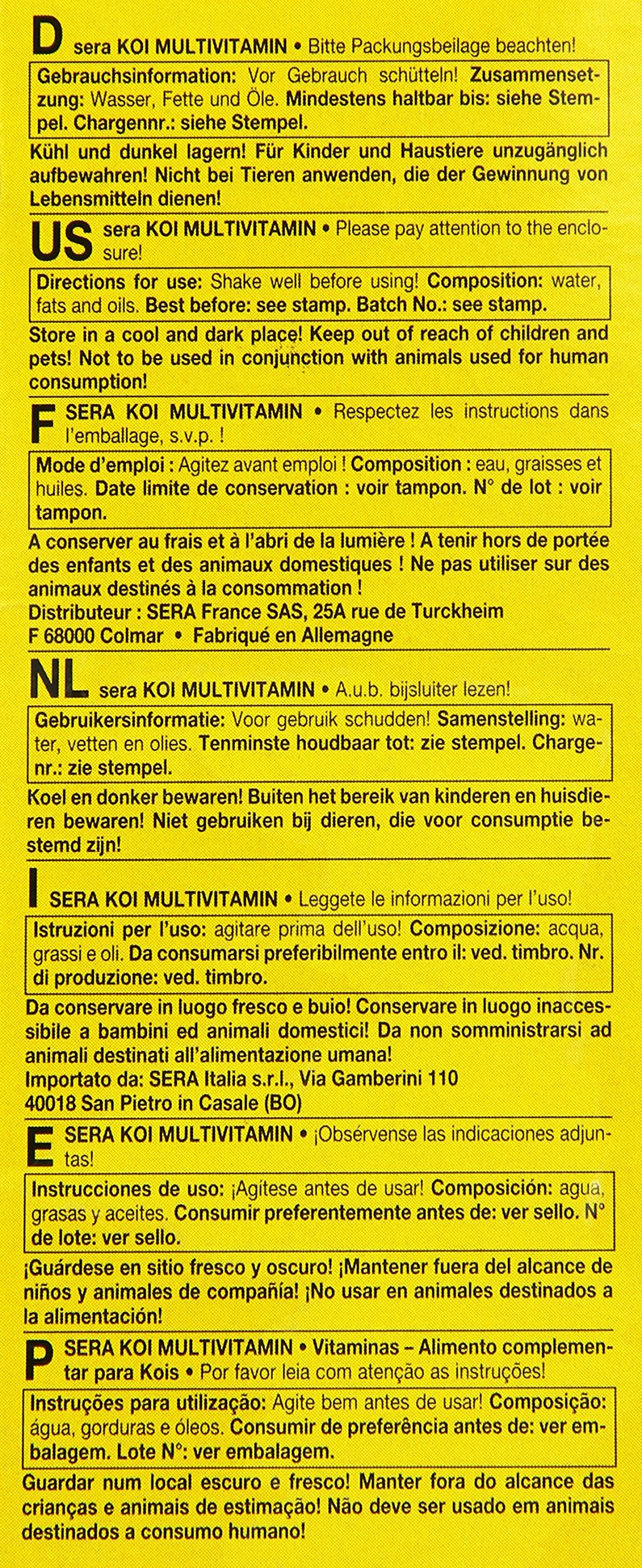 sera Koi Vitamina Mix 100 ml | Complemento multivitamínico para Peces Koi y Estanque | con Aceite de Krill y microalgas | Apoya Las defensas y la Salud | Fácil de Usar