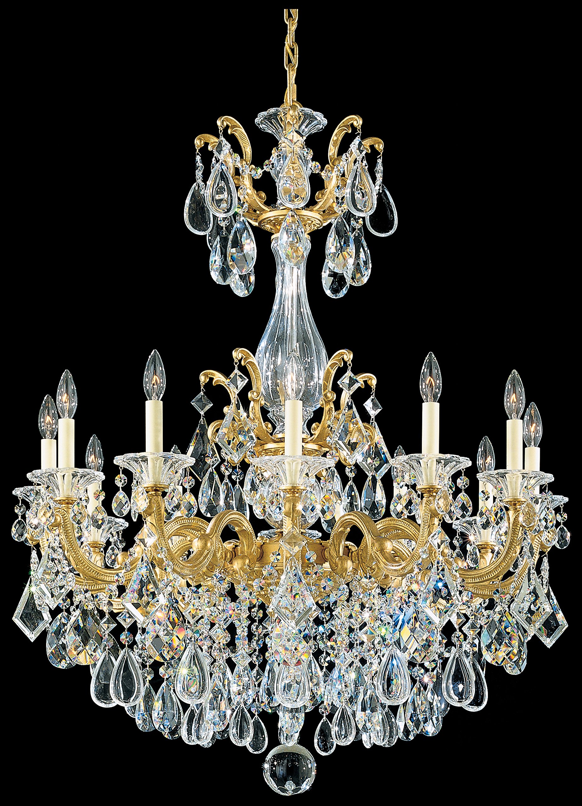 SchonbekSignature 5011-22S, La Scala 12 Light 33in x 41in Chandelier in Heirloom Gold with Clear Swarovski Crystals