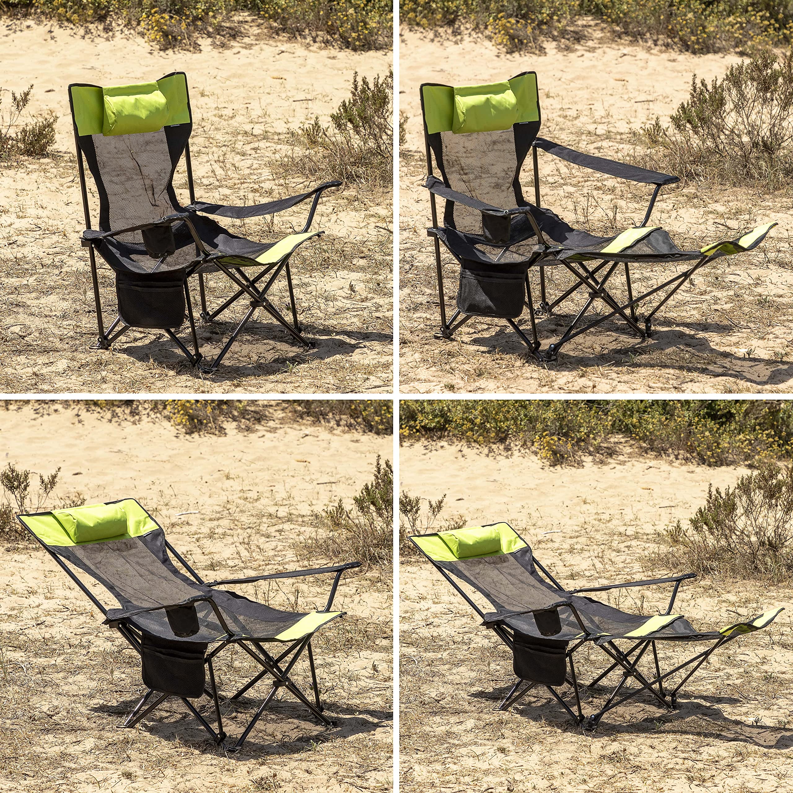 InnovaGoods® Silla para Camping 3 en 1 Multifunción, Tumbonas jardin exterior con Portavasos, Bolsillos y Bolsa de transporte, tumbona plegable ideal para playa, camping, Silla transpirable y lavable.
