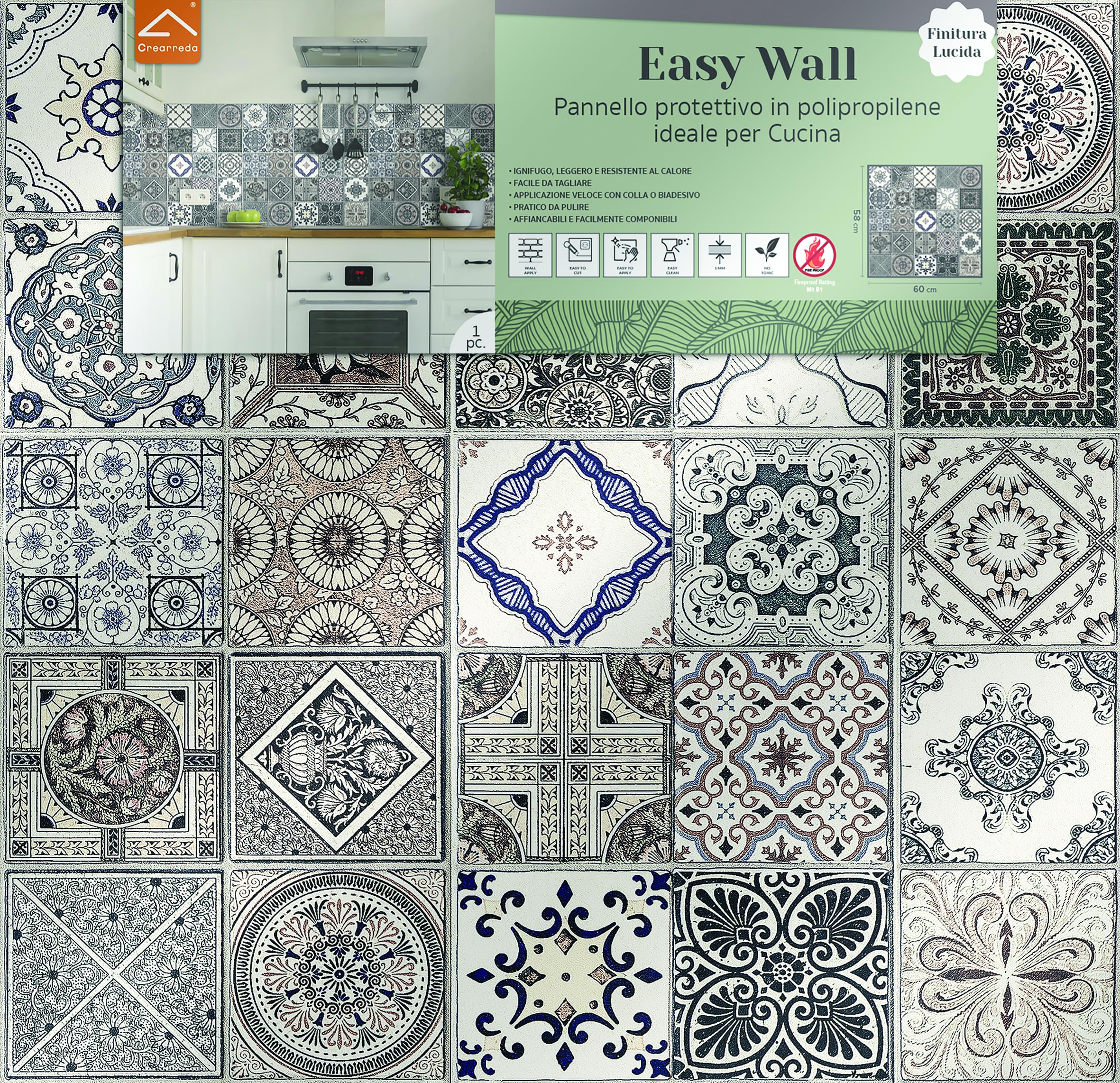 Rivestimento Paraschizzi Cucina Adesivo - Effetto Lucido 60x58 Cm Ignifugo E Lavabile