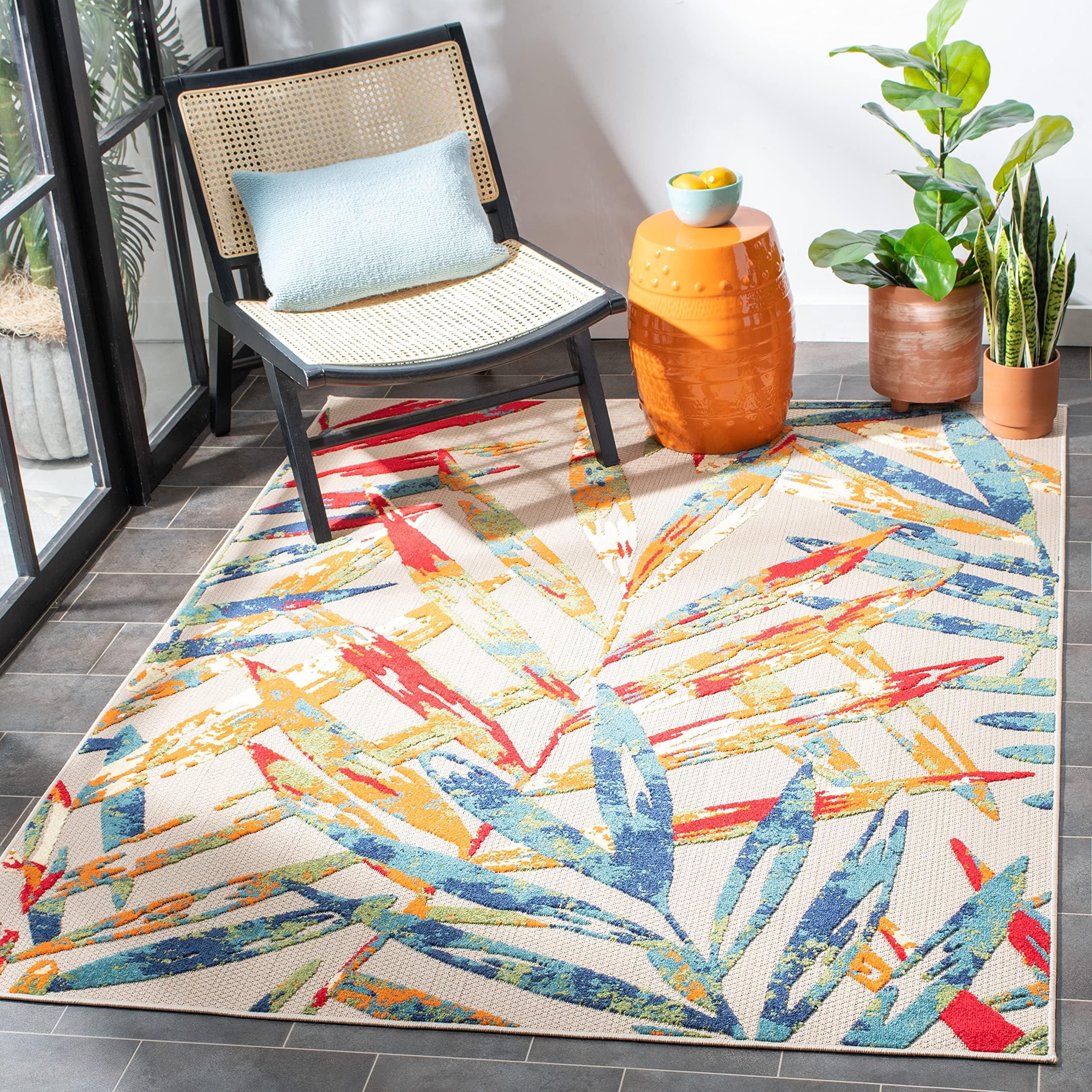 Tappeto Rotondo SAFAVIEH Cabana Per Interni/Esterni - Avorio/Arancione 160x160 Cm - Antimacchia E UV