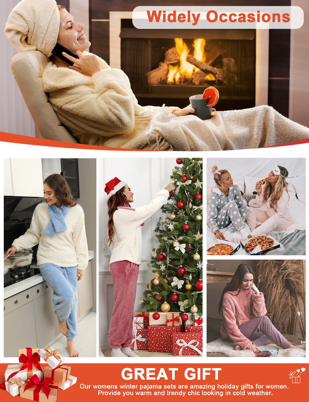 Tuopuda Damen Schlafanzug Winter Fleece - Kuscheliger Pyjama Mit Schal