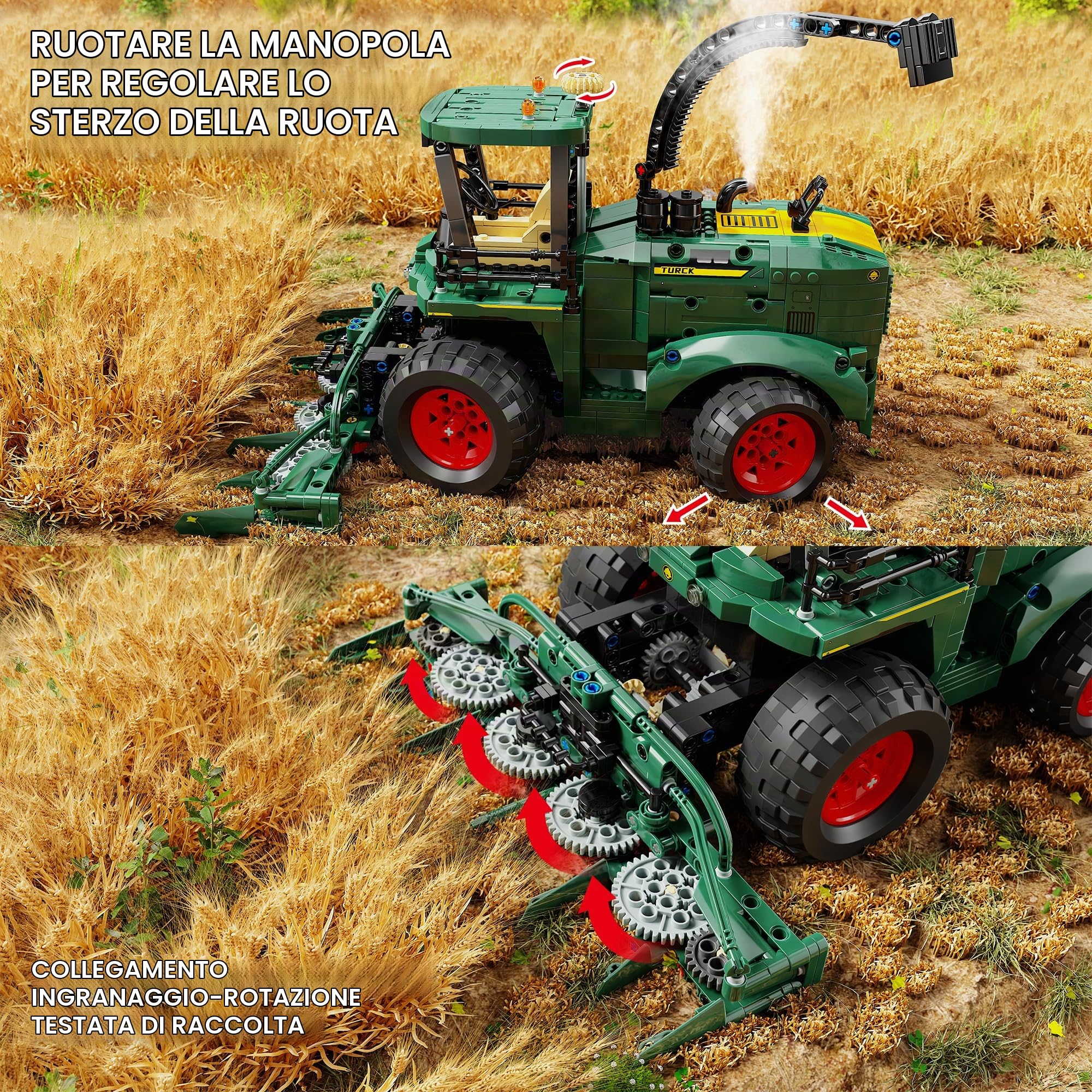 TYCOLE Set Costruzione Technic Trattore Agricolo con Mietitrebbia Funzionante, Veicoli Giocattolo Educativo, Regalo Compleanno, Costruzioni per Bambini e Bambine 8+ Anni, 1162 Pezzi