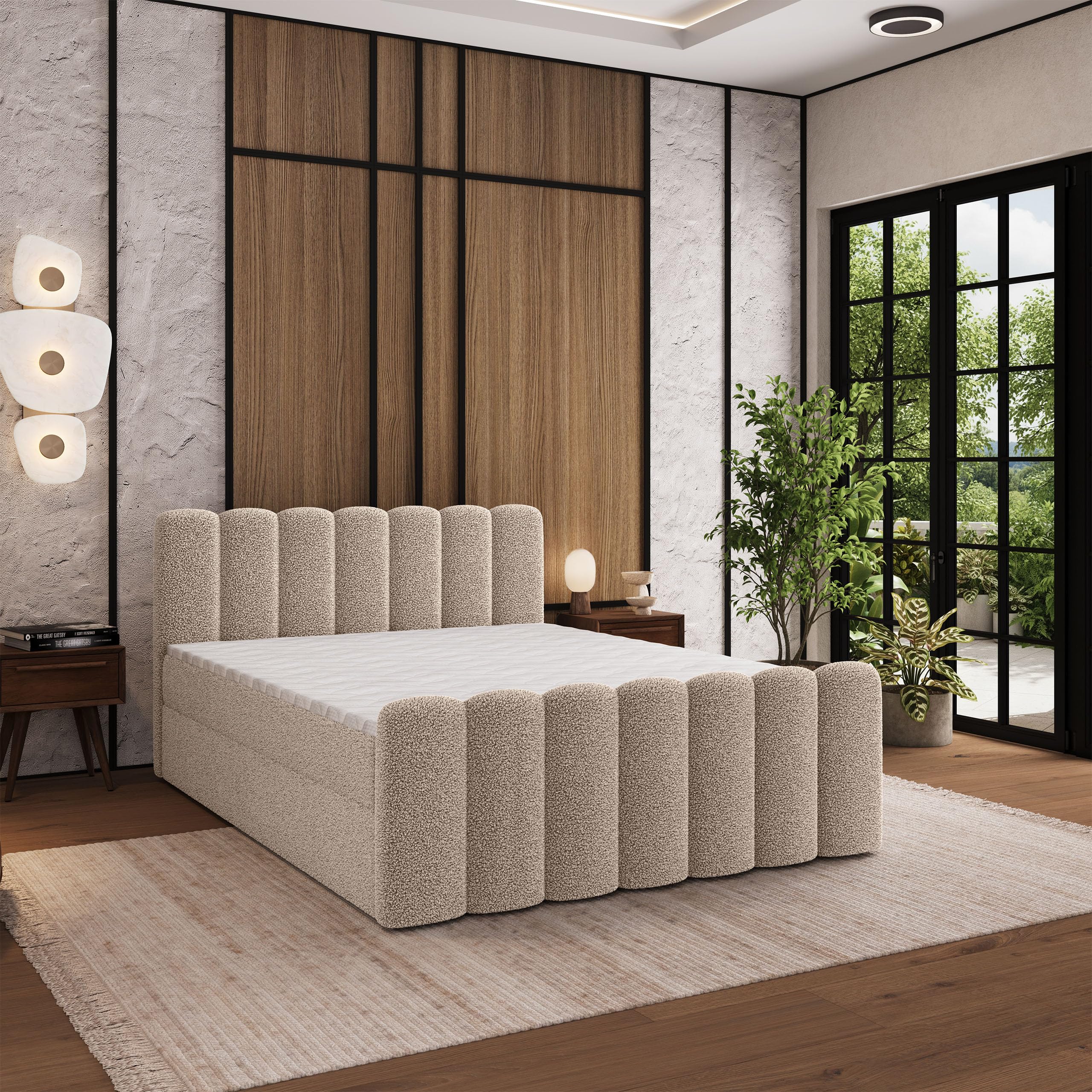 Masseno Boxspringbett CELLA Q 140x200 cm Komplett-Set mit Matratze und Topper, Polsterbett mit Zwei Bettkästen -Beige, Quelle 05