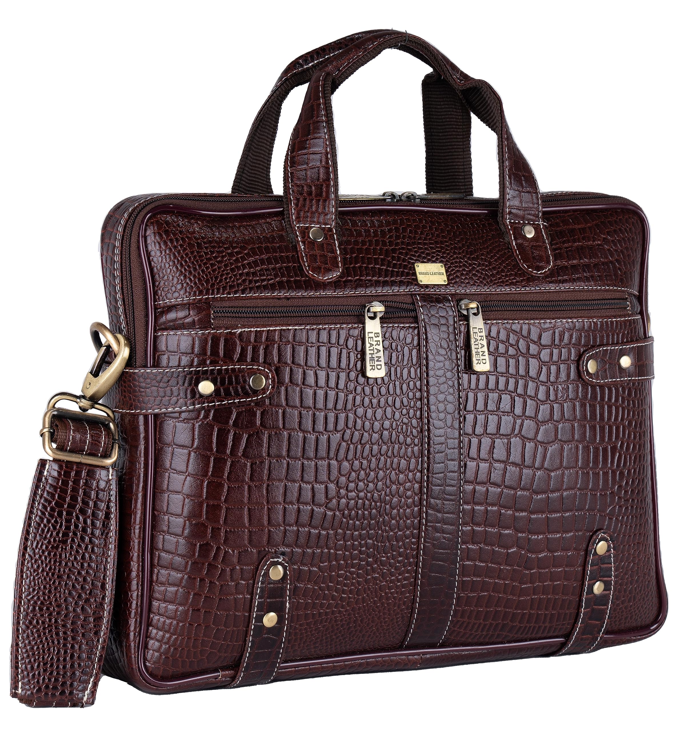 BRAND LEATHERLaptop Bag for Men - Genuine Leather Office Bag with Multiple Compartments Fits 14/15.6/16 Inch Laptop Bag - Messenger and Shoulder Bag for Travel - Water Resistant