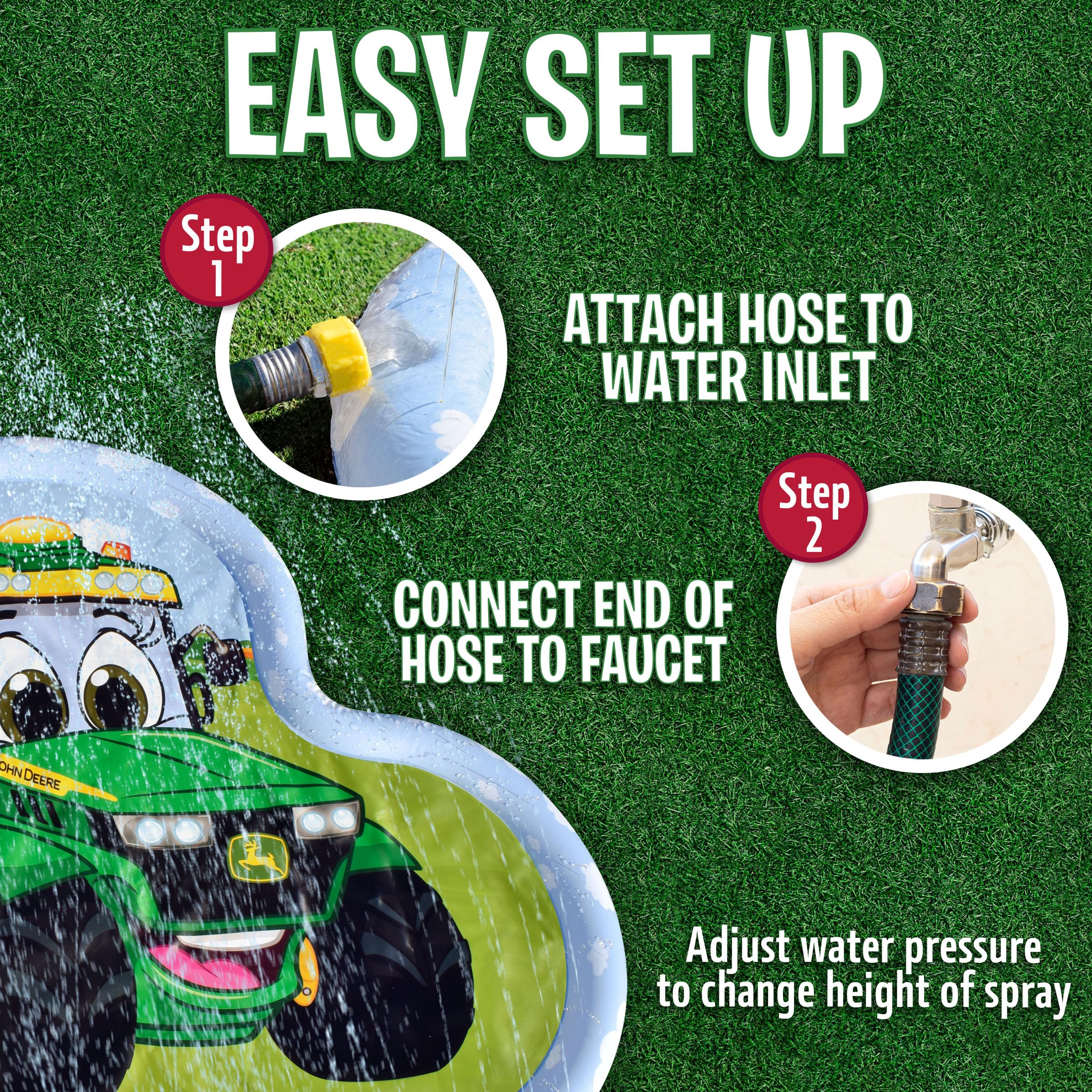 John Deere 3 in 1 Splash Pad Play Sprinkler for Kids and Baby Pool for Learning – Toddler Sprinkler Pool, 60’’ Outside Water Toys