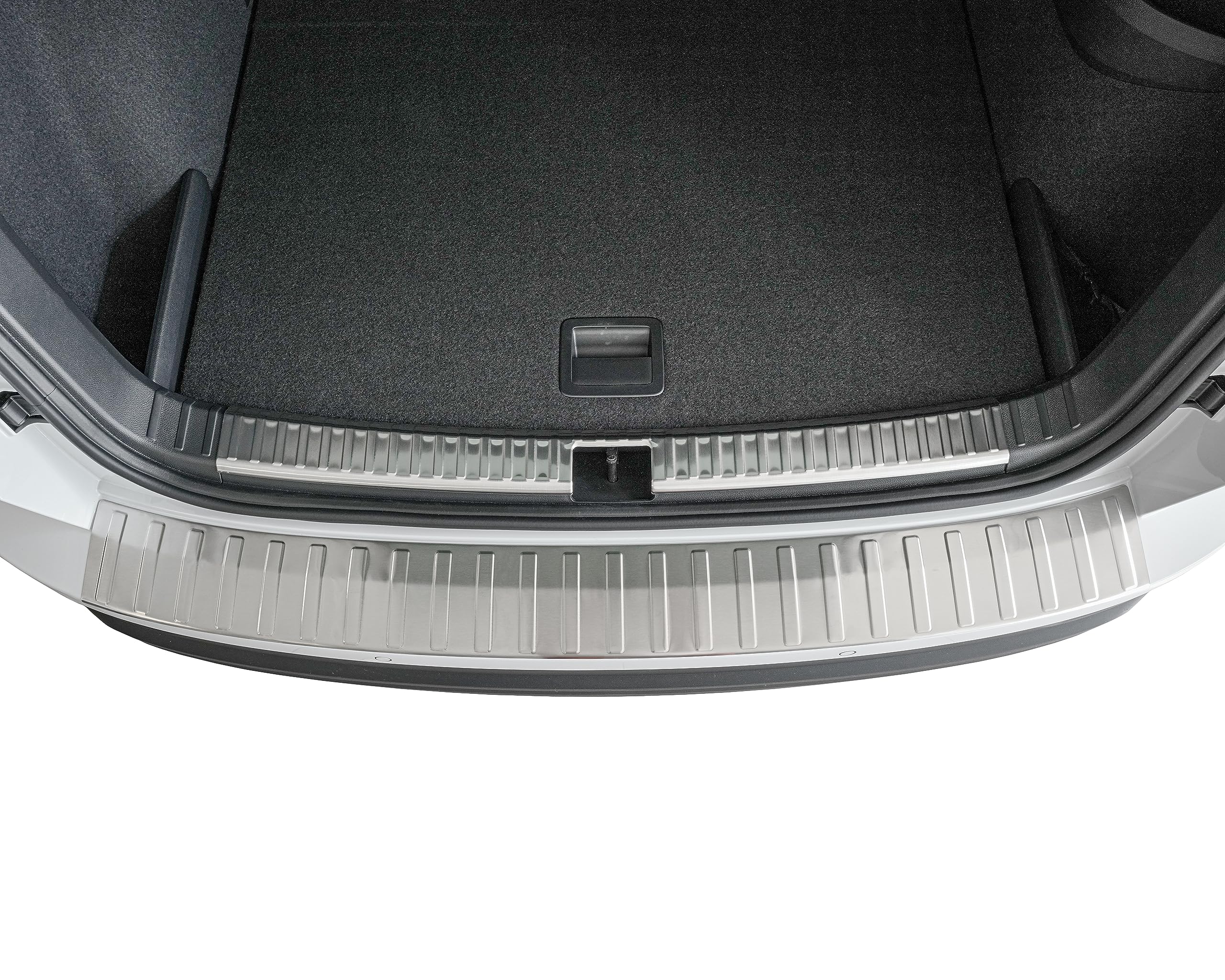 RECAMBO Ladekantenschutz Set Edelstahl kompatibel für Skoda Karoq | NU7 | BJ ab 2017 - matt gebürstet mit Textur - Styling und Schutz für die Stoßstange