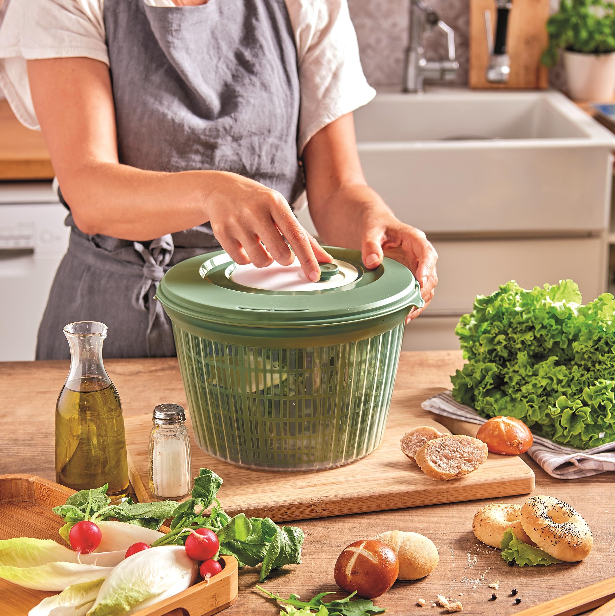 Snips Centrífugadora de Lechuga Ulaop | Escurridor de Ensalada | 4 litros | Color Verde | Fabricado en Italia | 25 x 25 x 16 cm Bpa Free, 4 LT