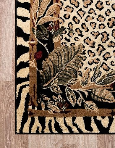 Miniatura 8 de Unique Loom Wildlife Collection - Alfombra inspirada en animales con diseño de bordes de guepardo, 5 x 8 pies, color marfilnegro