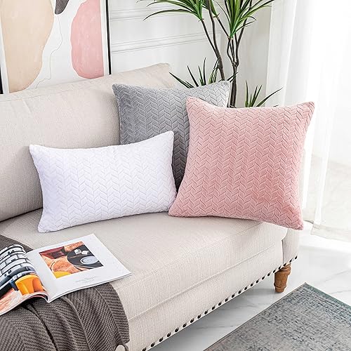 Miniatura 9 de UGASA - Juego de 2 fundas de almohada decorativas de terciopelo suave con rallas en forma de espiga