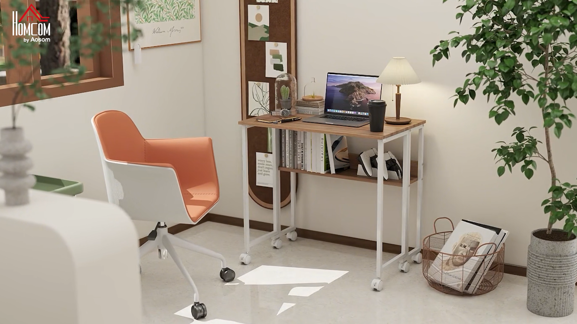 Scrivania Pieghevole A Ribalta HOMCOM Con Ruote – 63x50x75 Cm, Tavolo Salvaspazio Con Scaffale E Tasca, Per Casa E Ufficio