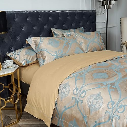 Miniatura 4 de Queen - Juego de funda de edredón de 6 piezas, parte superior jacquard de lujo, 100% algodón peinado suave en el interior, comodidad superior,