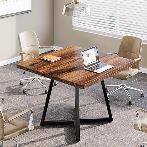 Tribesigns Mesa de conferencia cuadrada de 31.5 pulgadas, mesa de reuniones de oficina industrial para 4 personas, muebles de podcast de negocios