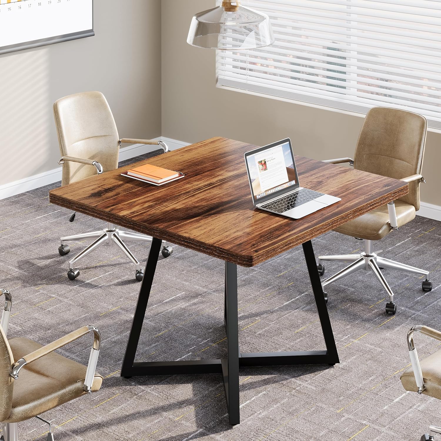 Tribesigns 31 5 Square Conference Table Industrial Office Meeting Table for 4 People Business Podcast Furniture with Metal