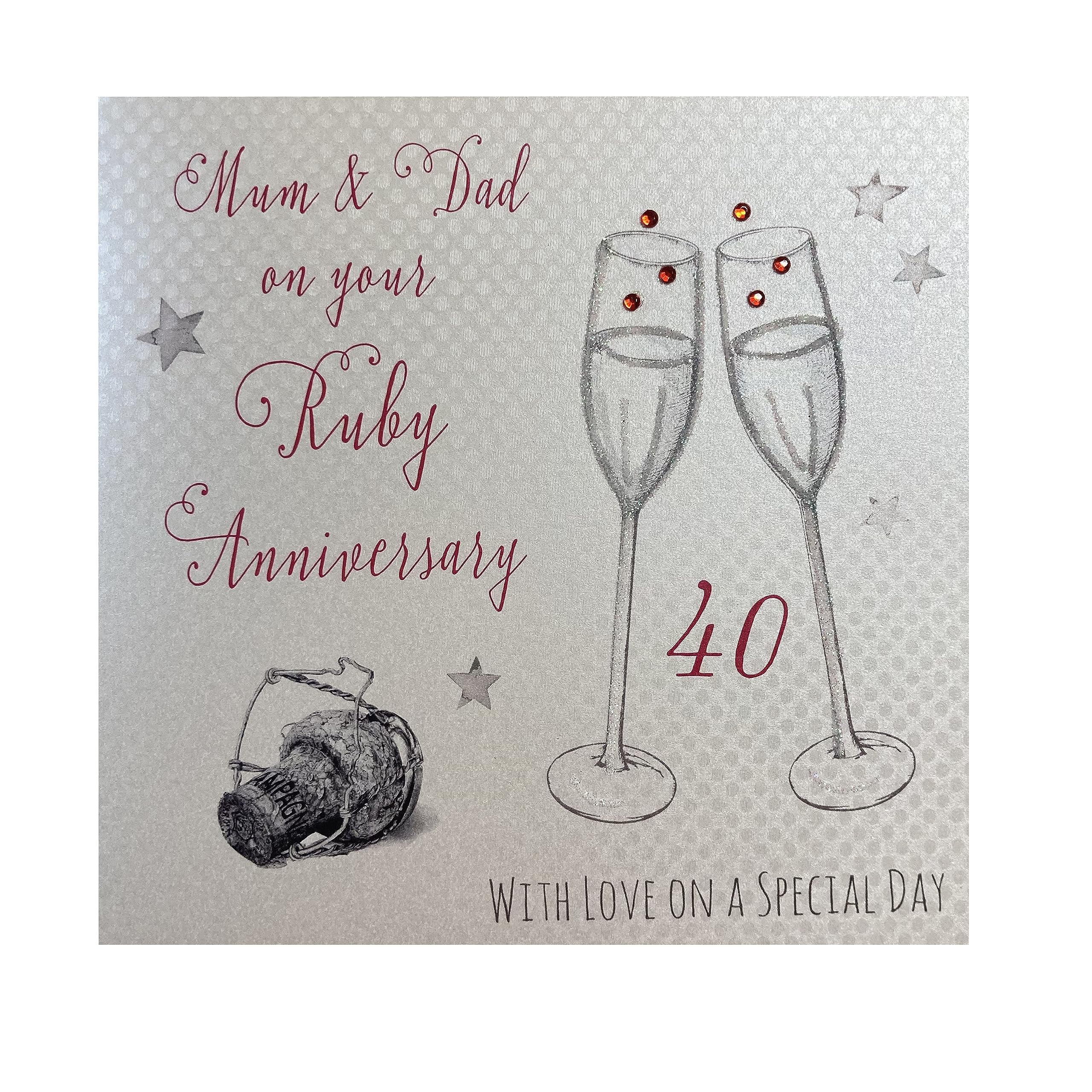 White Cotton Cards "To My Mum & Dad On Your Ruby Anniversary Handmade 40th Anniversary Card, WA40M