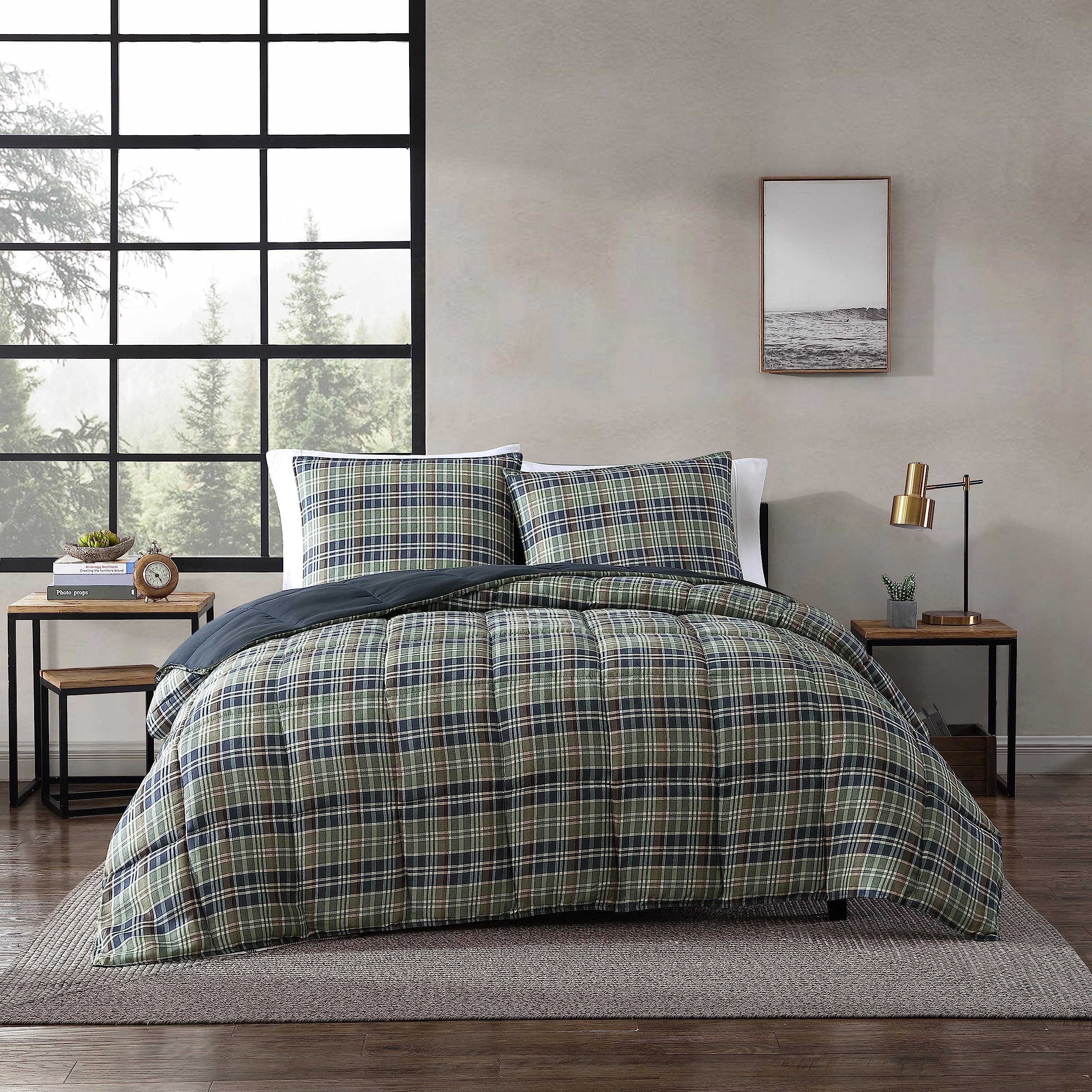 Eddie Bauer - King Comforter Set, Reversible Plaid Alt Down Bedding with Matching Shams, Cozy Home Decor for Colder Months, Oeko-Tex Certified (Rugged Navy, King)