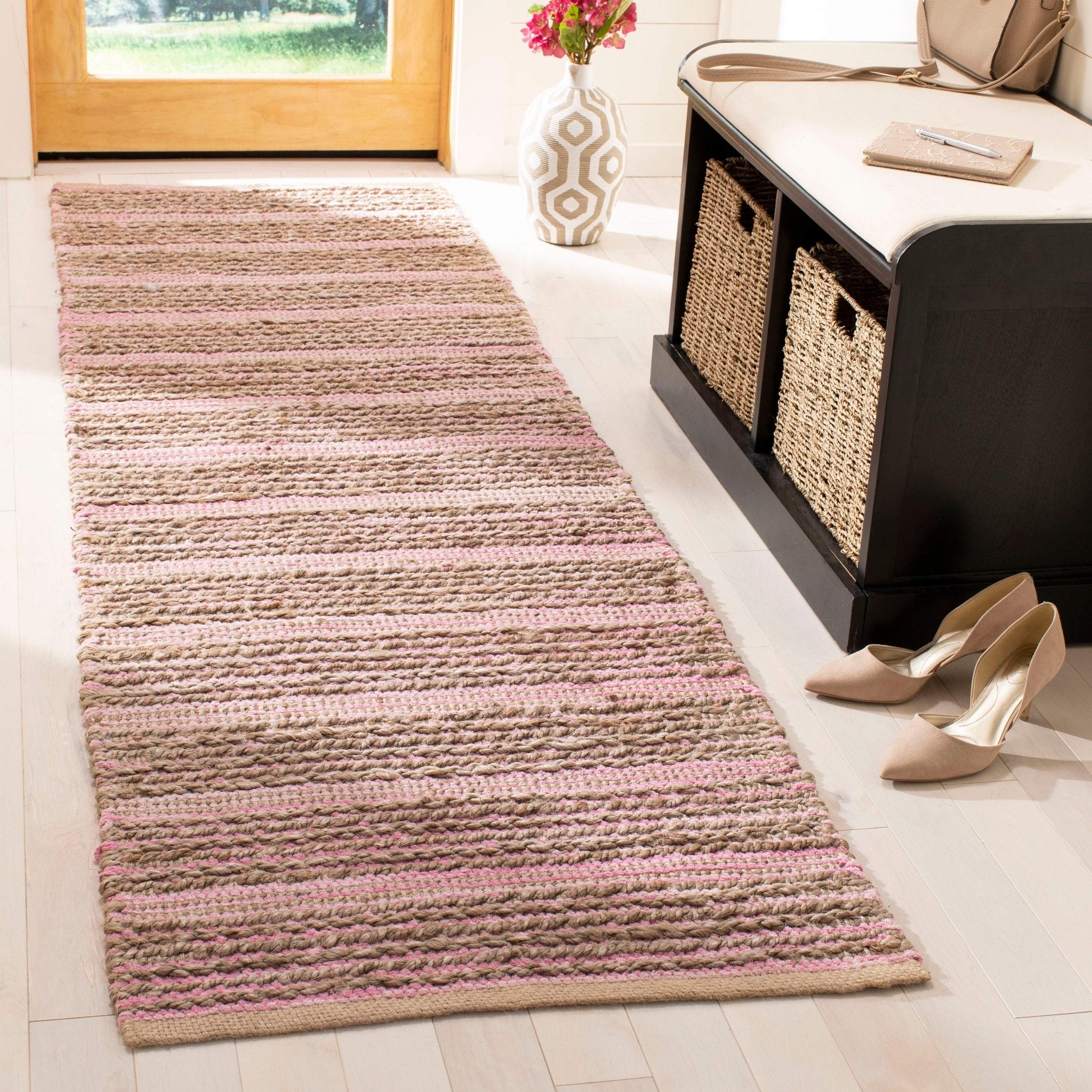 SAFAVIEH Cape Cod Collection Runner Rug - 2'3" x 8', Light Pink, Handmade Flat Weave Jute, Ideal for High Traffic Areas in Living Room, Bedroom (